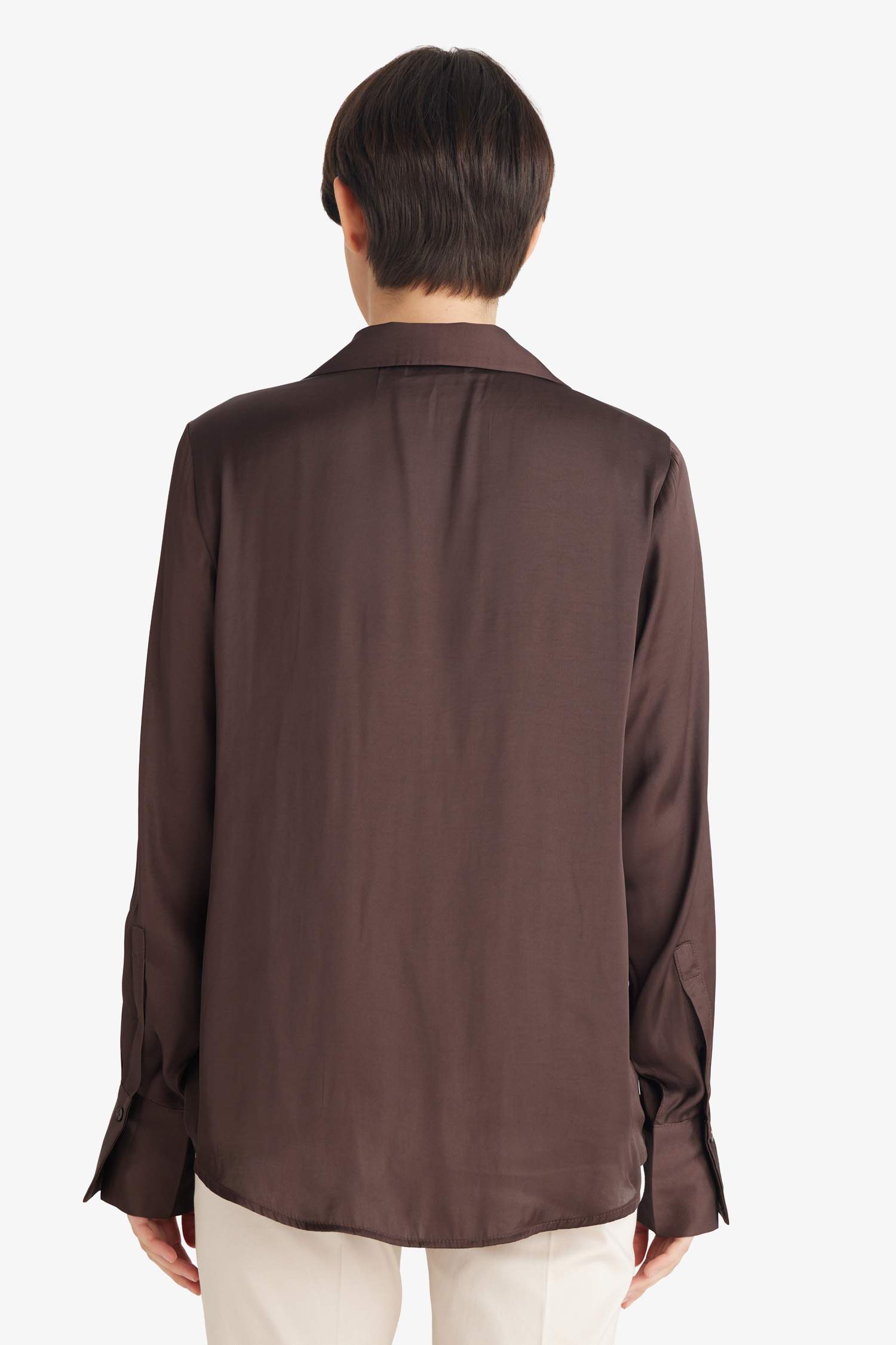 Regular Fit қайырма жағалы ұзын жеңді атлас жейде