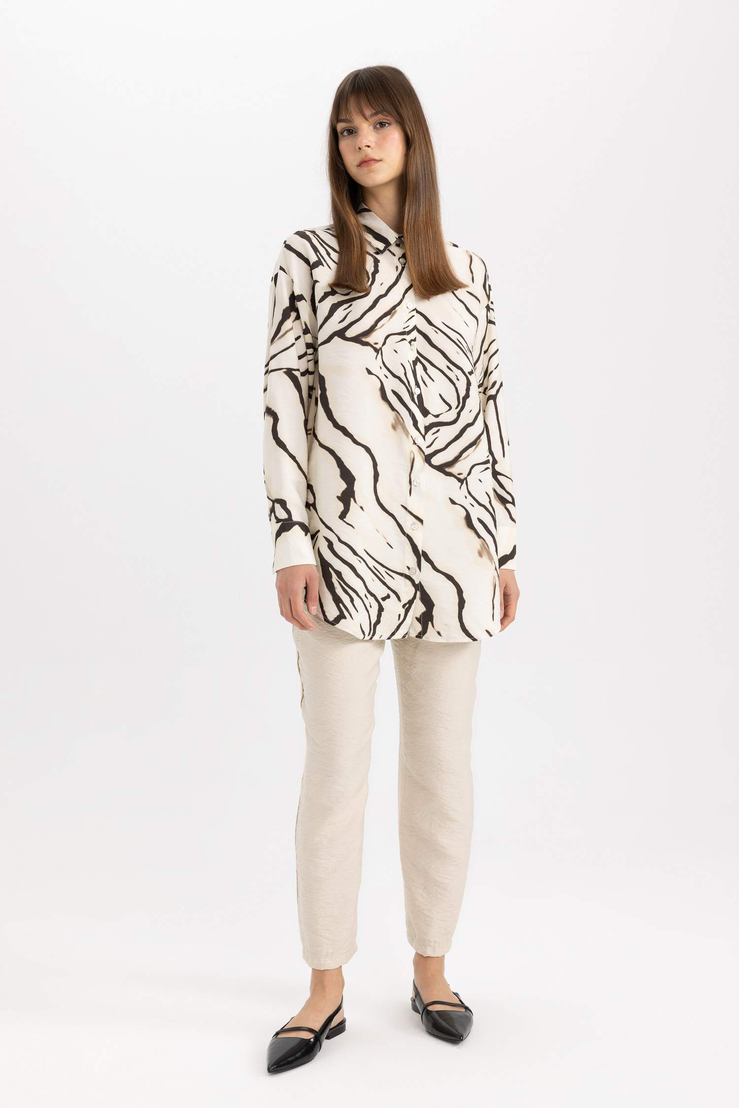 Relax Fit Desenli Uzun Kollu Gömlek Tunik