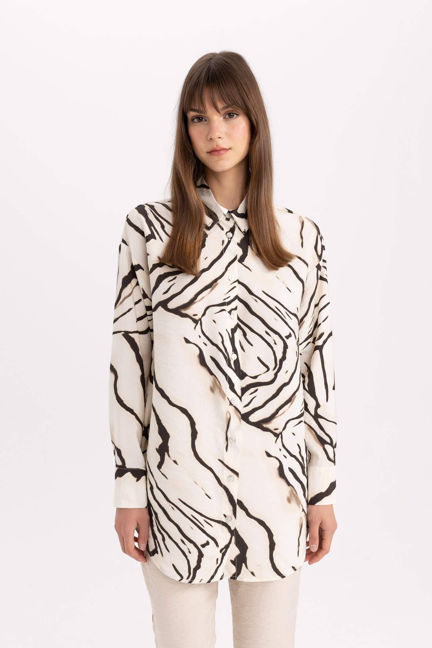 Relax Fit Desenli Uzun Kollu Gömlek Tunik