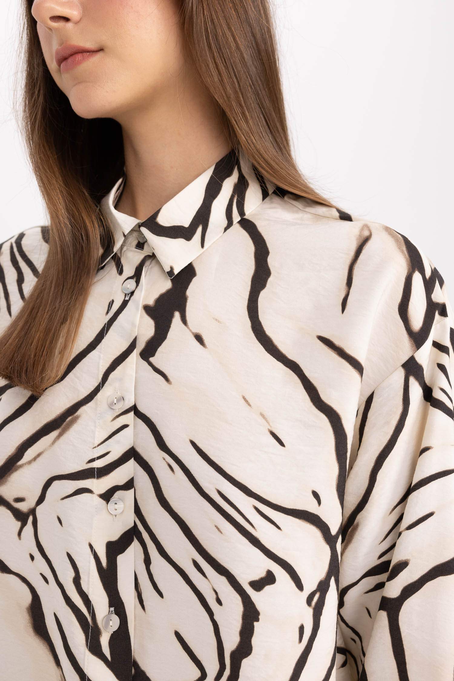 Relax Fit Desenli Uzun Kollu Gömlek Tunik