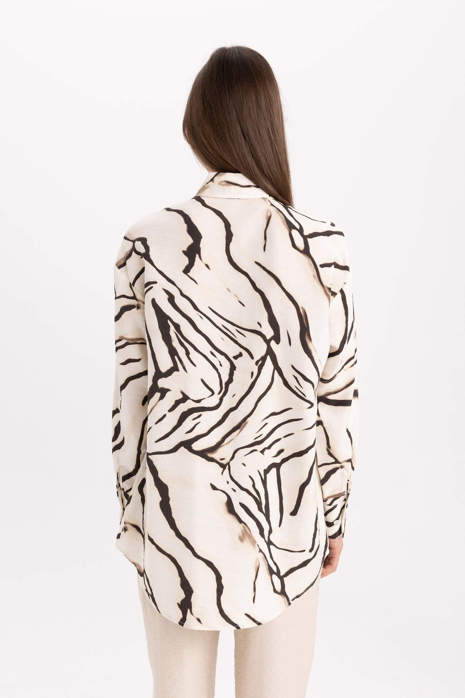 Relax Fit Desenli Uzun Kollu Gömlek Tunik