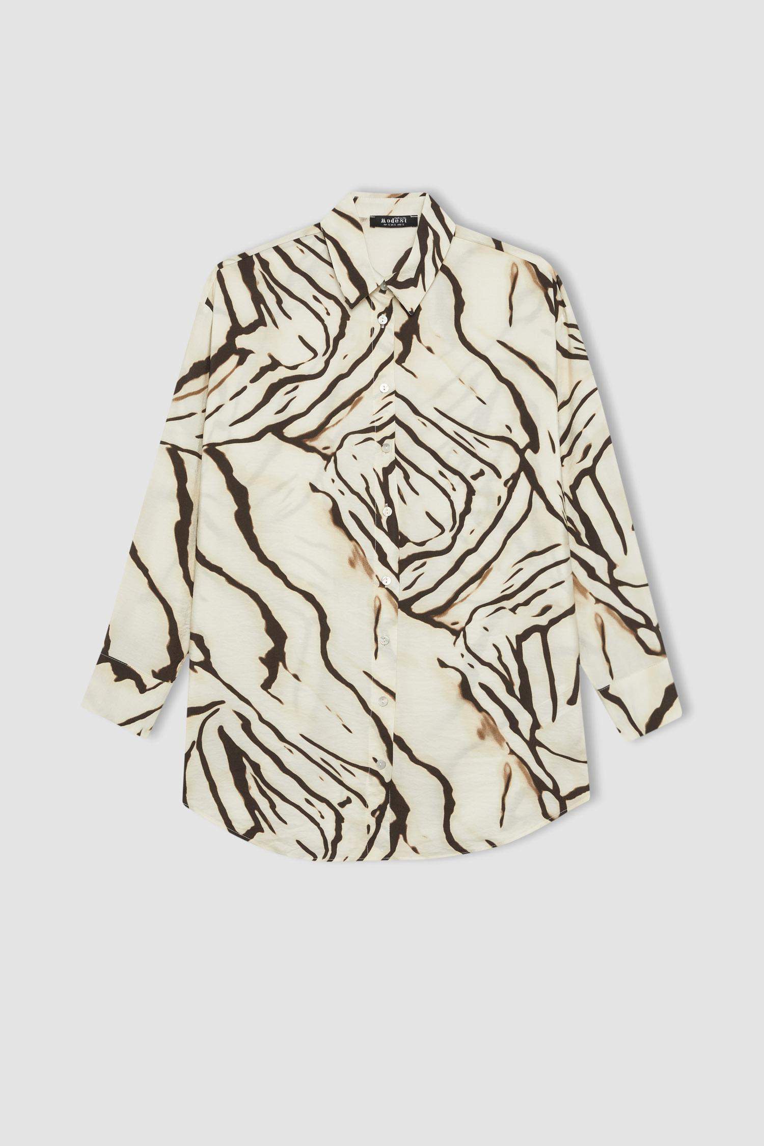 Relax Fit Desenli Uzun Kollu Gömlek Tunik