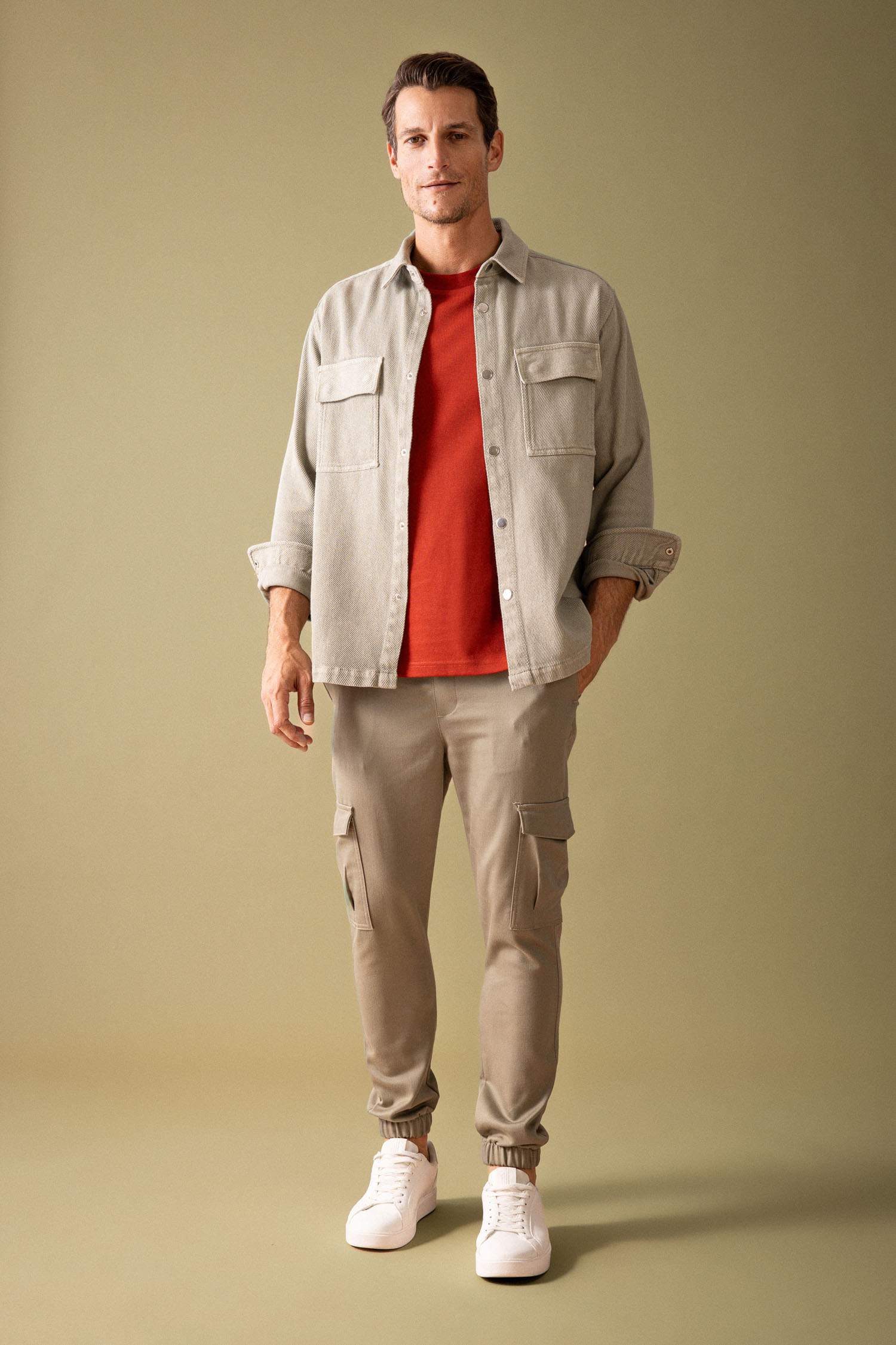 Relax Fit Polo Neck Long Sleeve Shirt Jacket