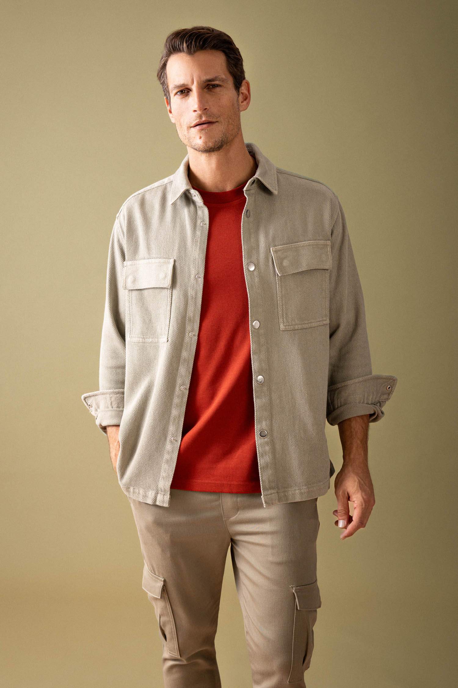 Relax Fit Polo Neck Long Sleeve Shirt Jacket