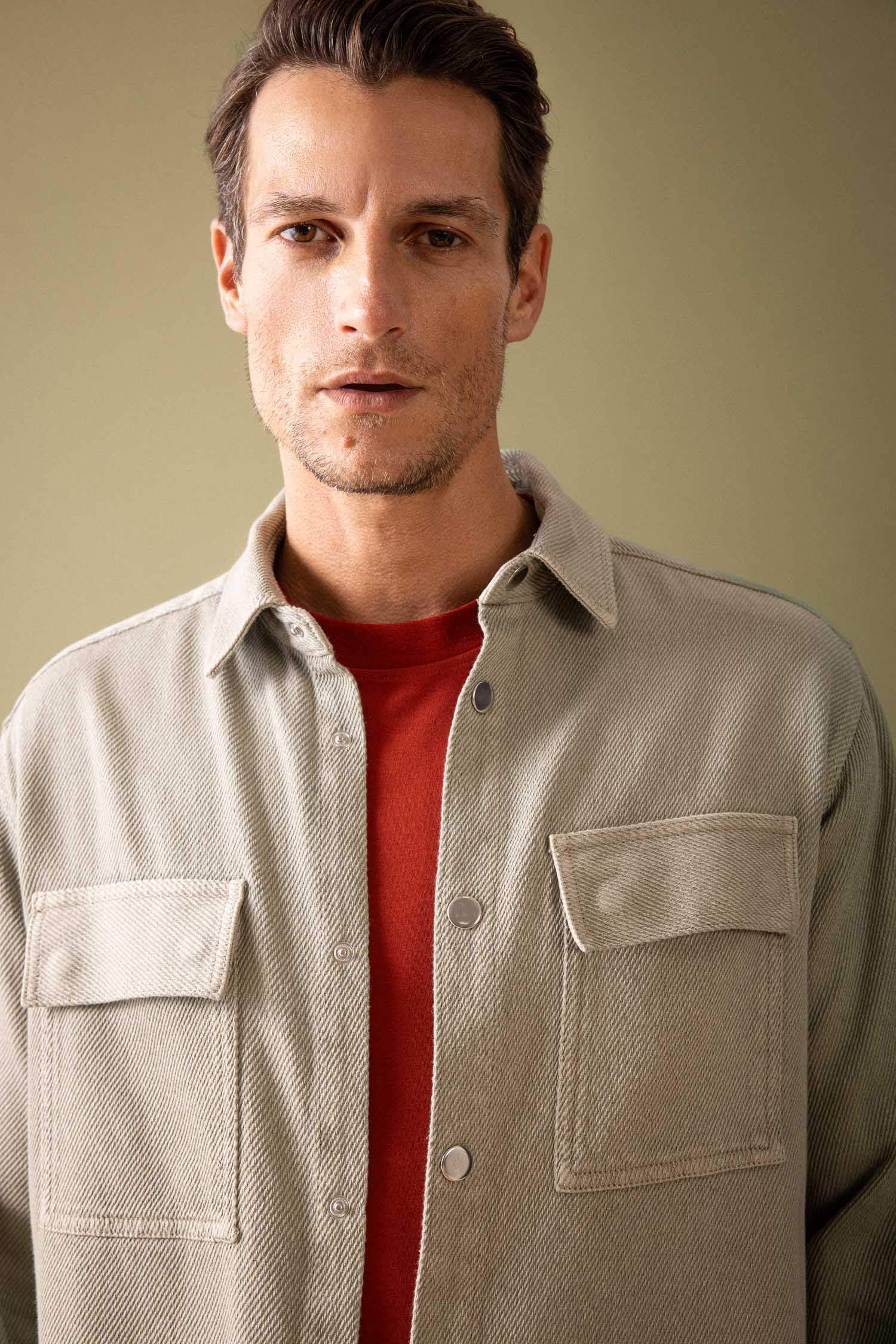 Relax Fit Polo Neck Long Sleeve Shirt Jacket