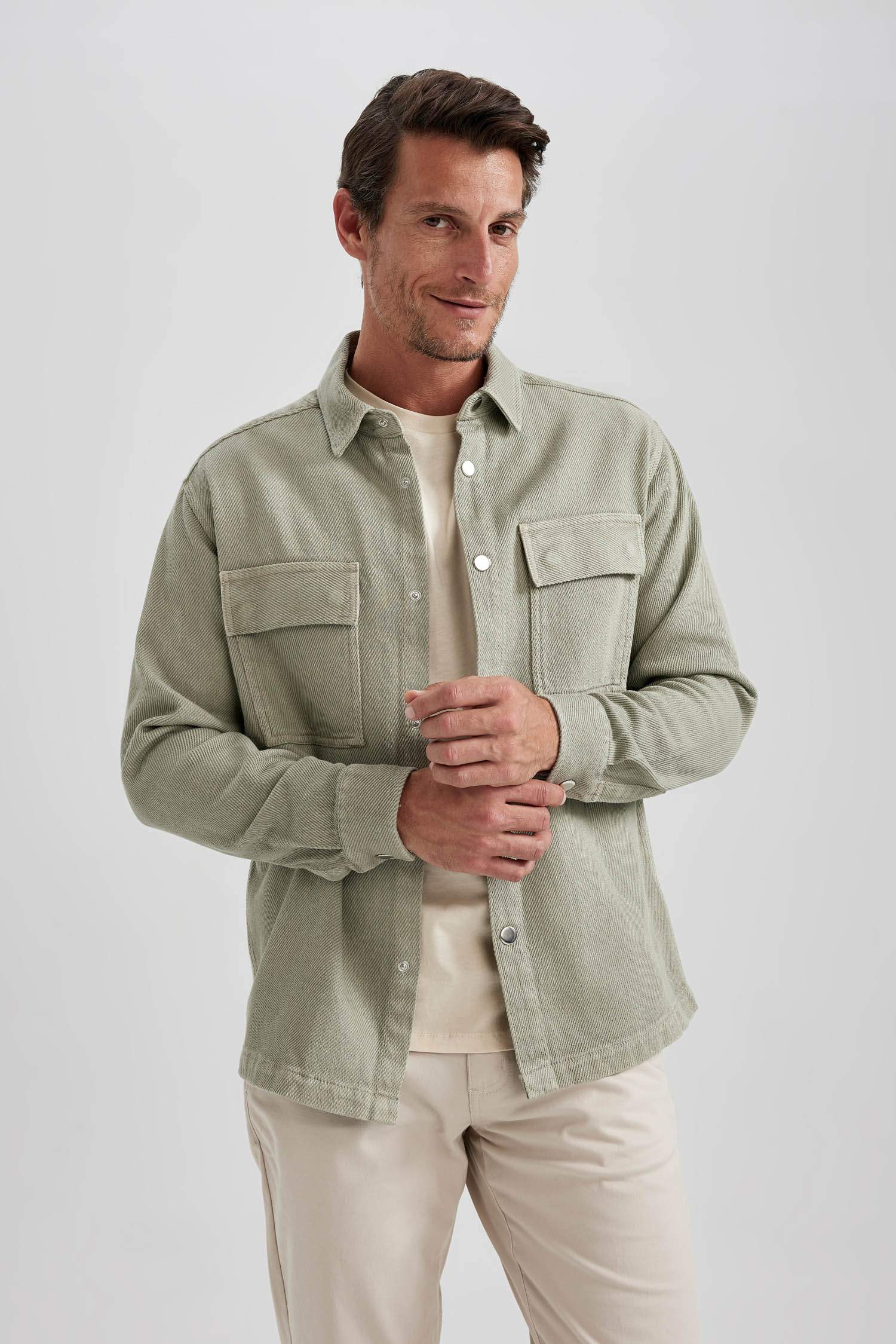 Relax Fit Polo Neck Long Sleeve Shirt Jacket