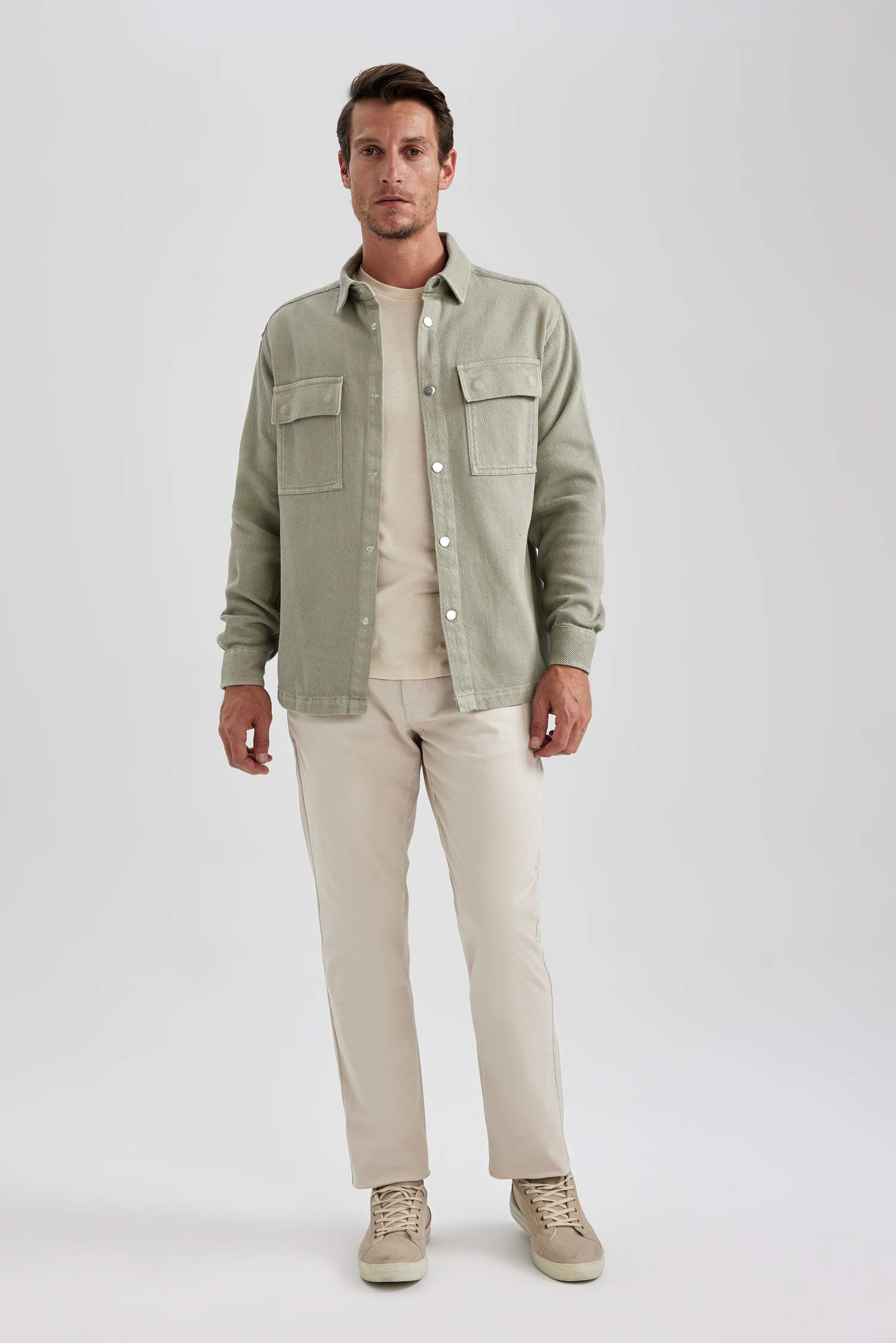 Relax Fit Polo Neck Long Sleeve Shirt Jacket