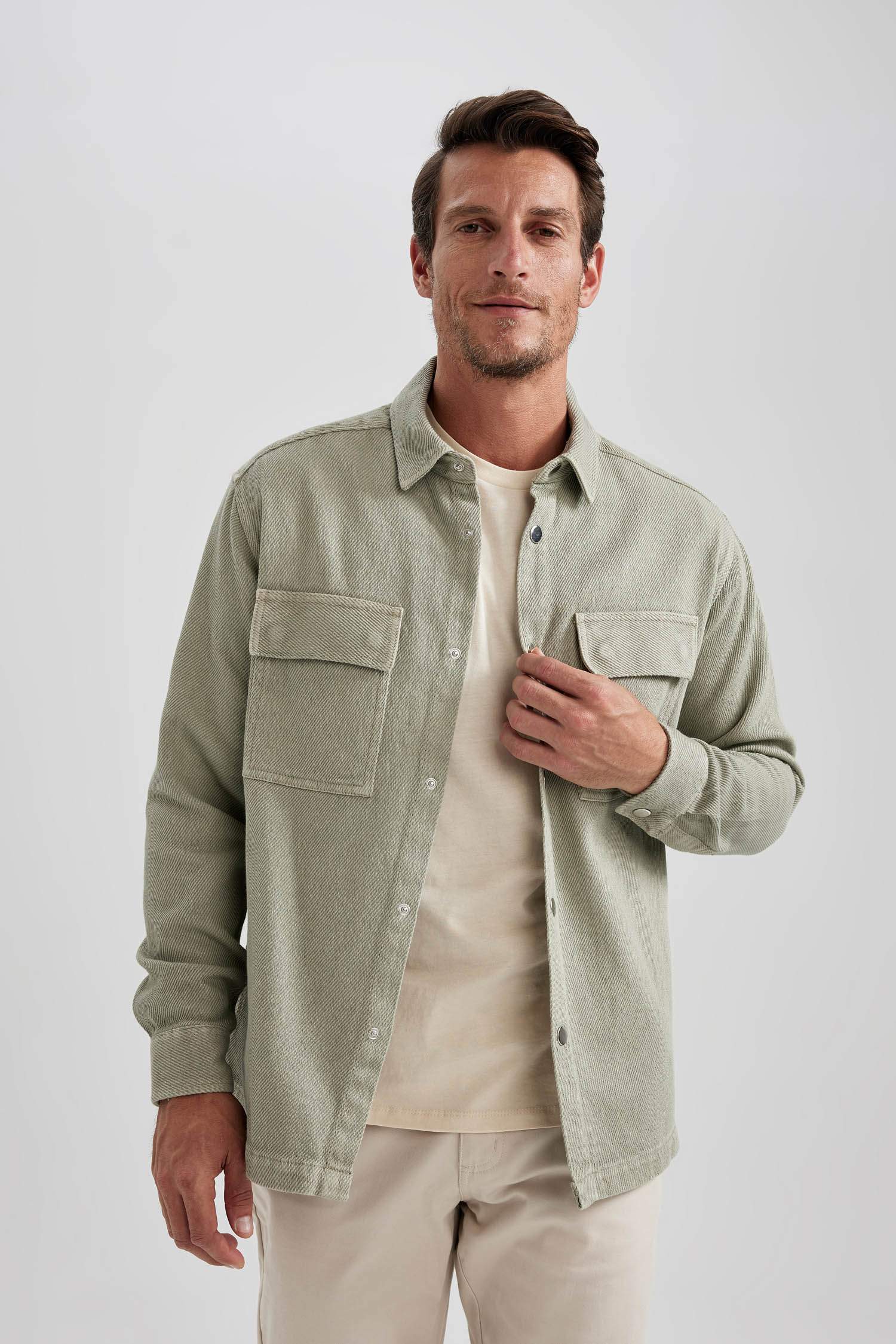 Relax Fit Polo Neck Long Sleeve Shirt Jacket