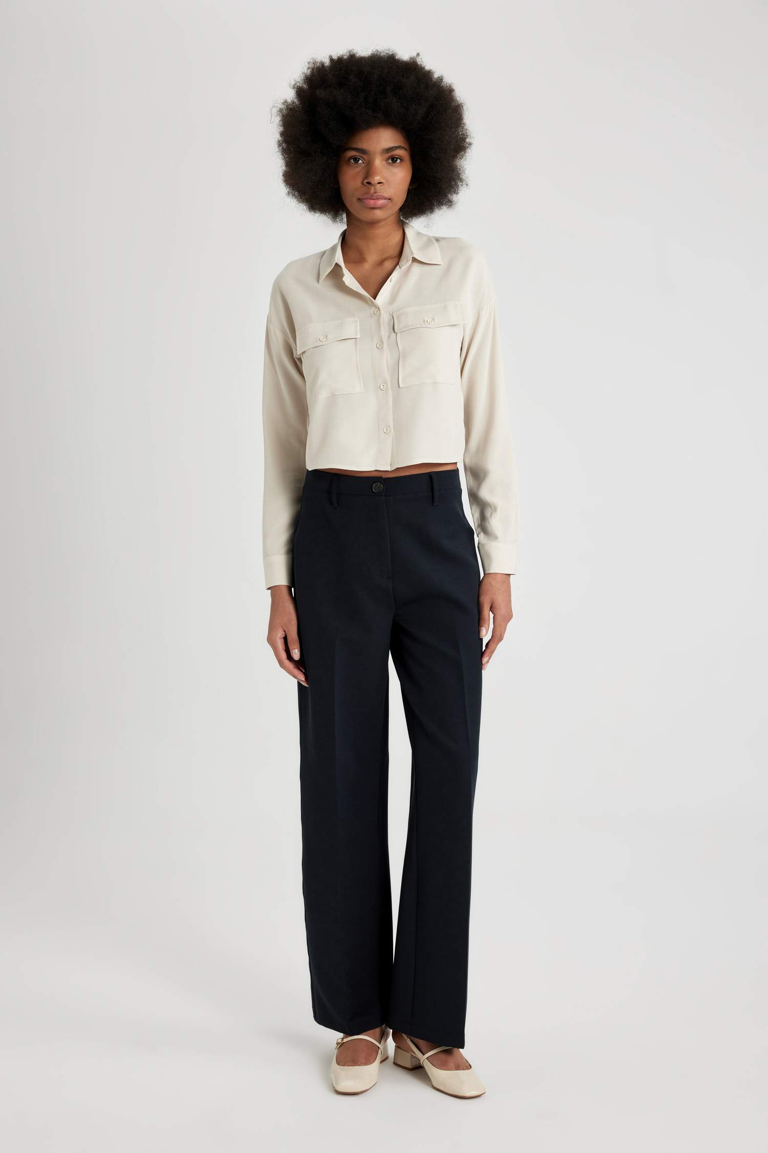 قميص كروب كم طويل قصة عادية