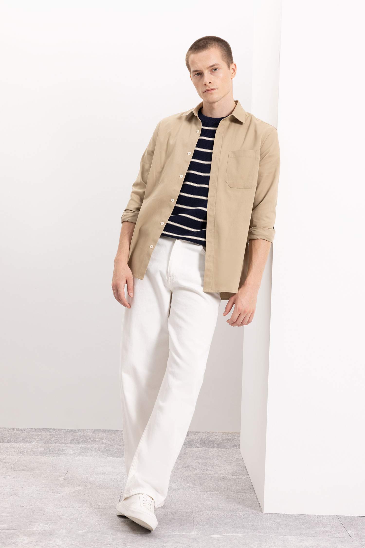 قميص قطن بولو كم طويل جبردين قصة عادية