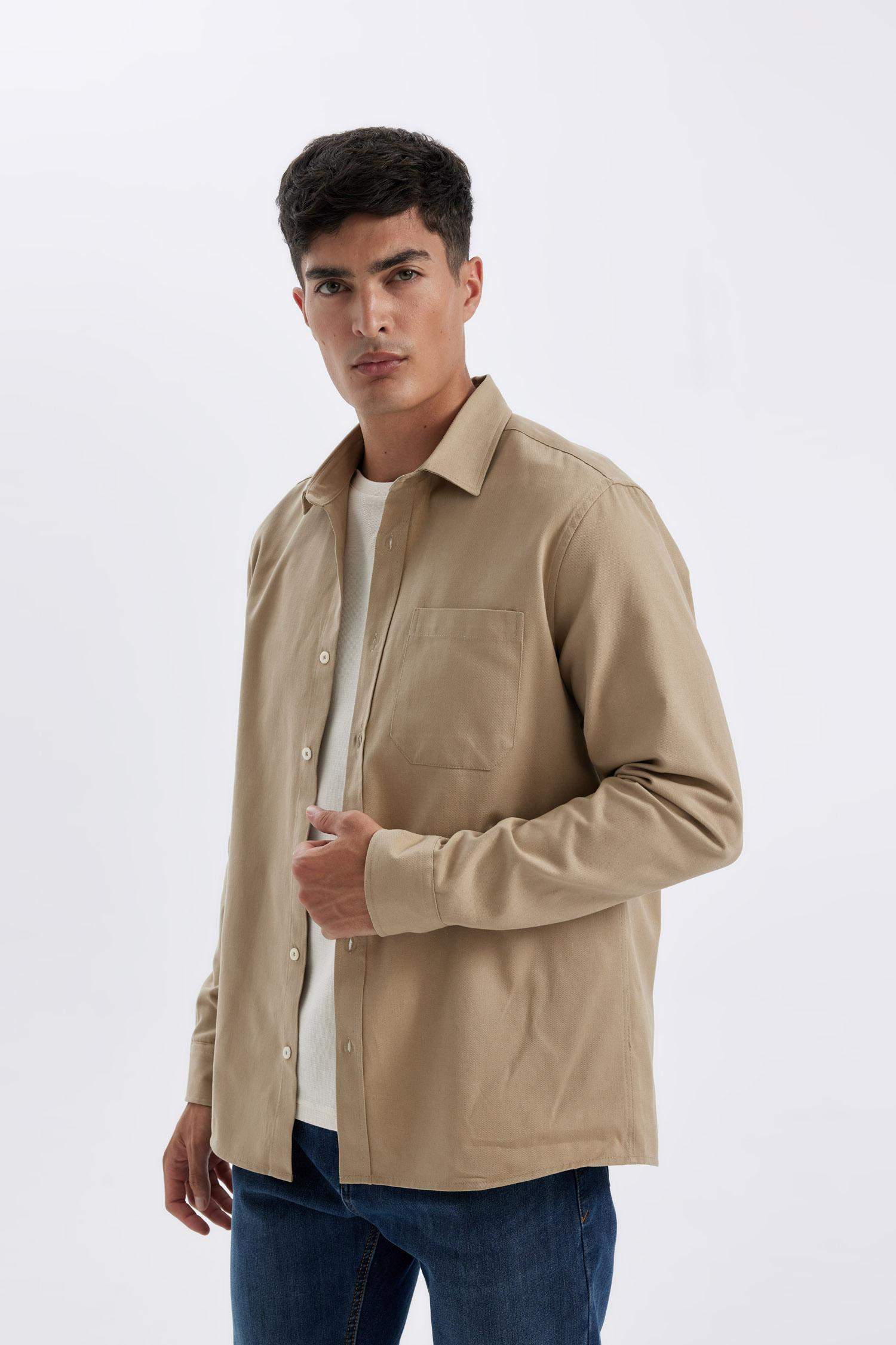 قميص قطن بولو كم طويل جبردين قصة عادية