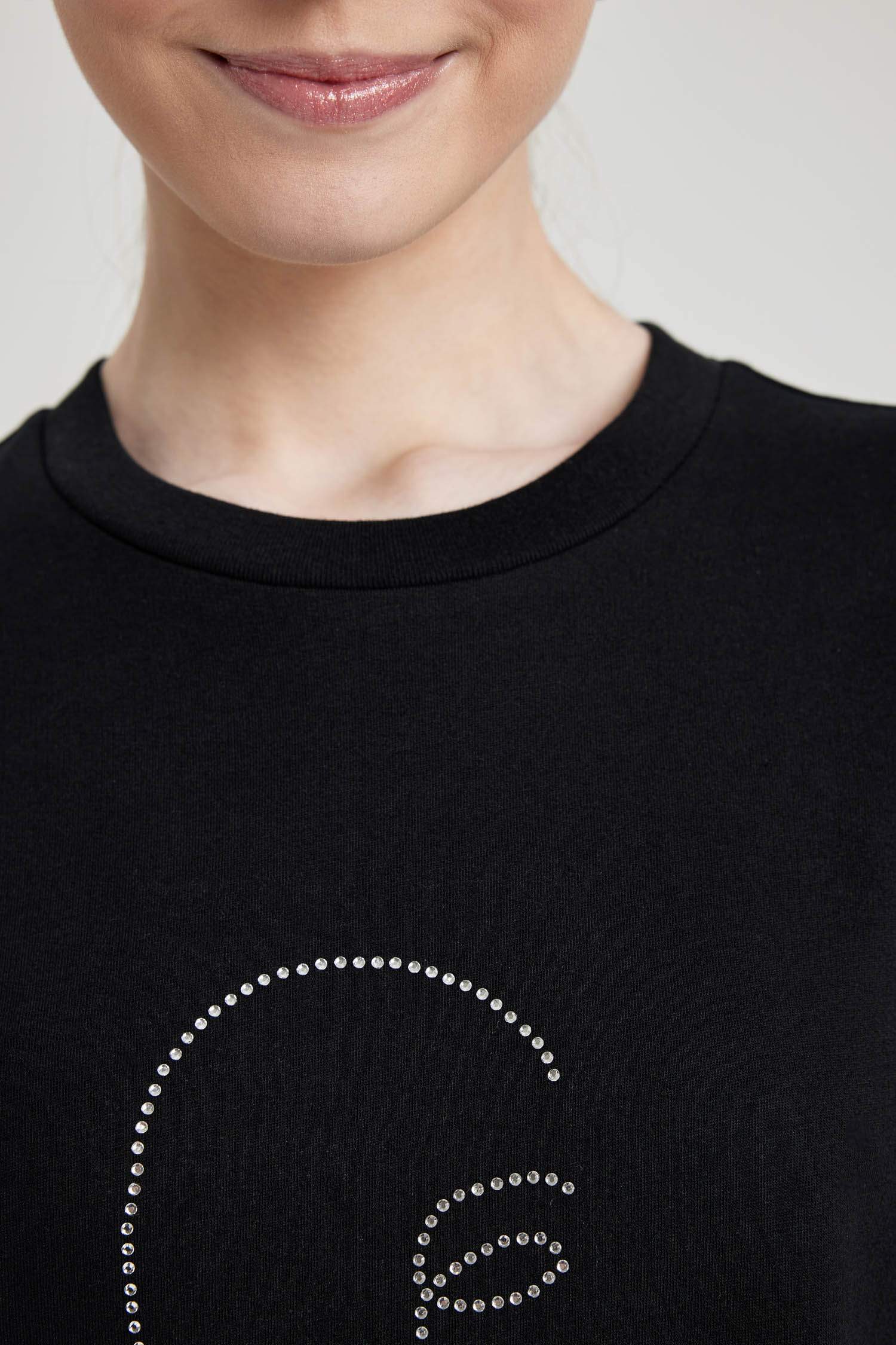 Regular Fit Crew Neck Embroidered Sweatshirt Tunic