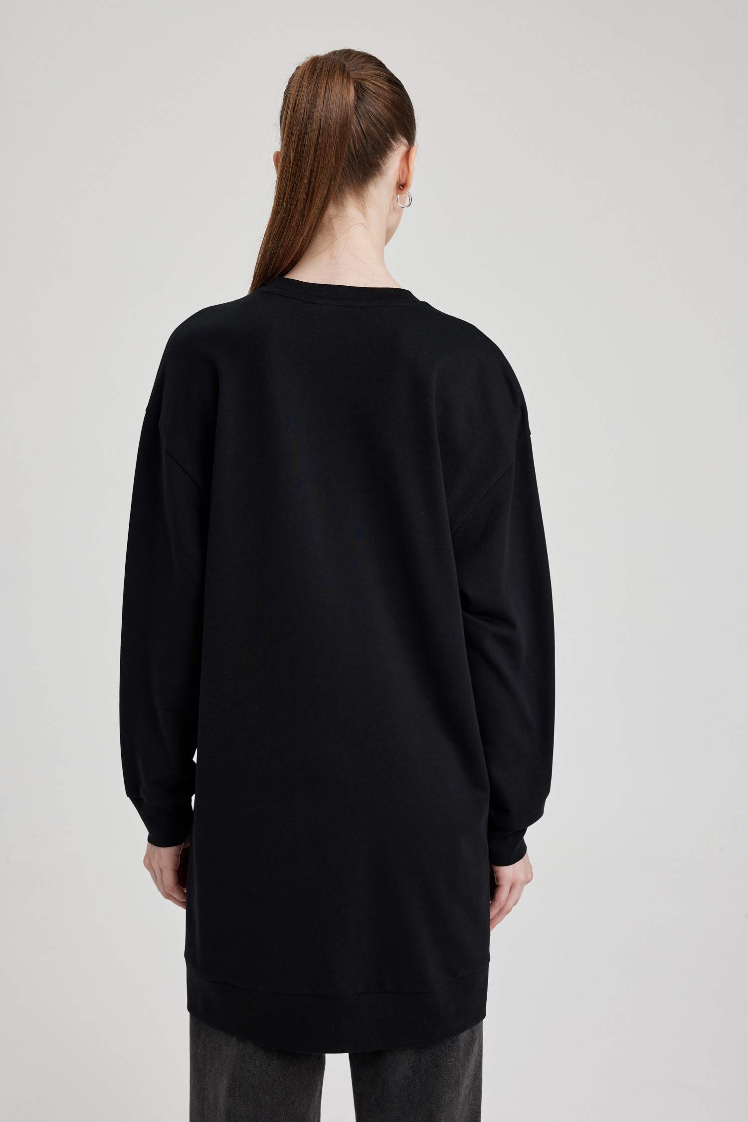 Regular Fit Crew Neck Embroidered Sweatshirt Tunic