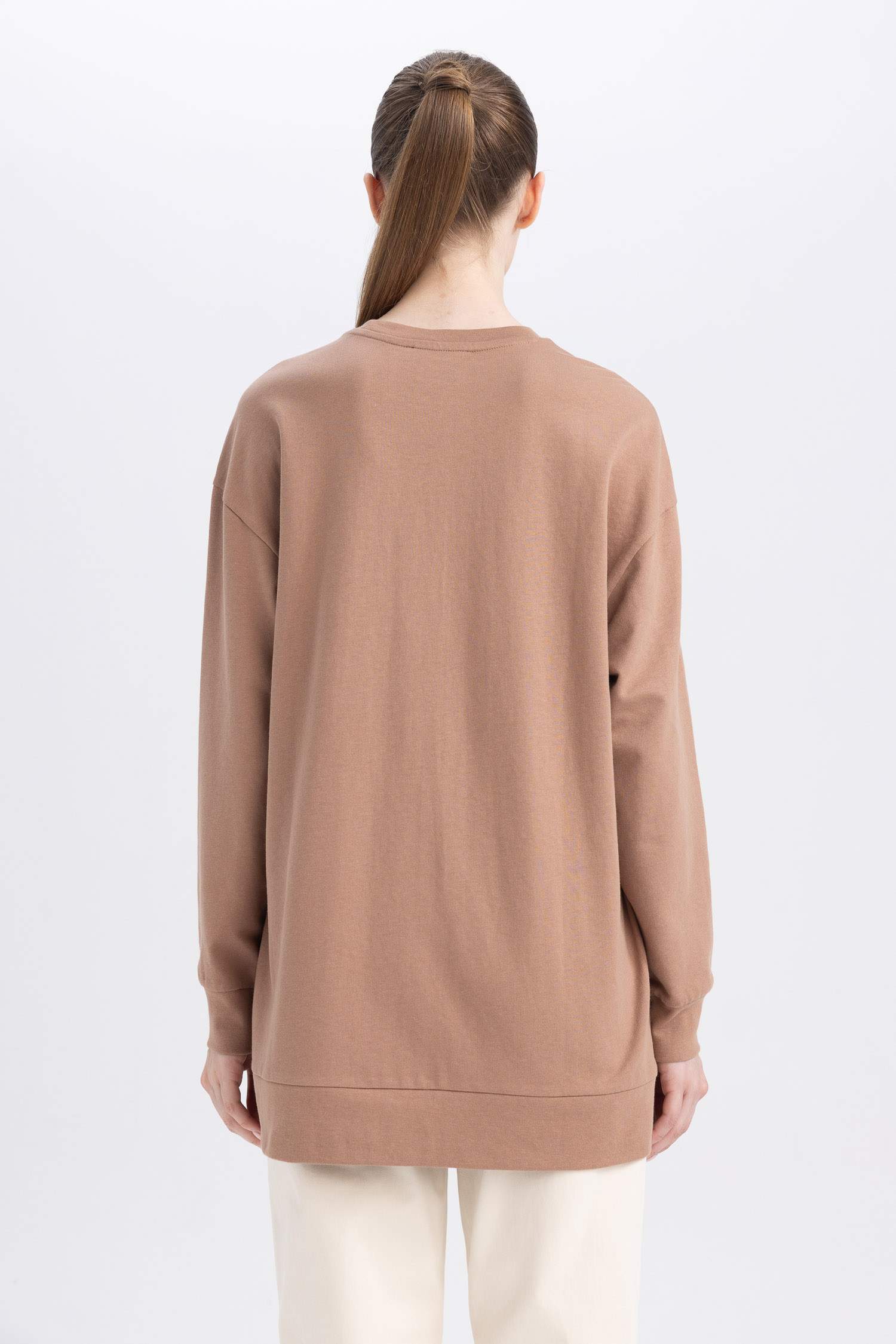 Regular Fit Thin Sweatshirt Fabric Crew Neck Embroidered Sweat Tunic