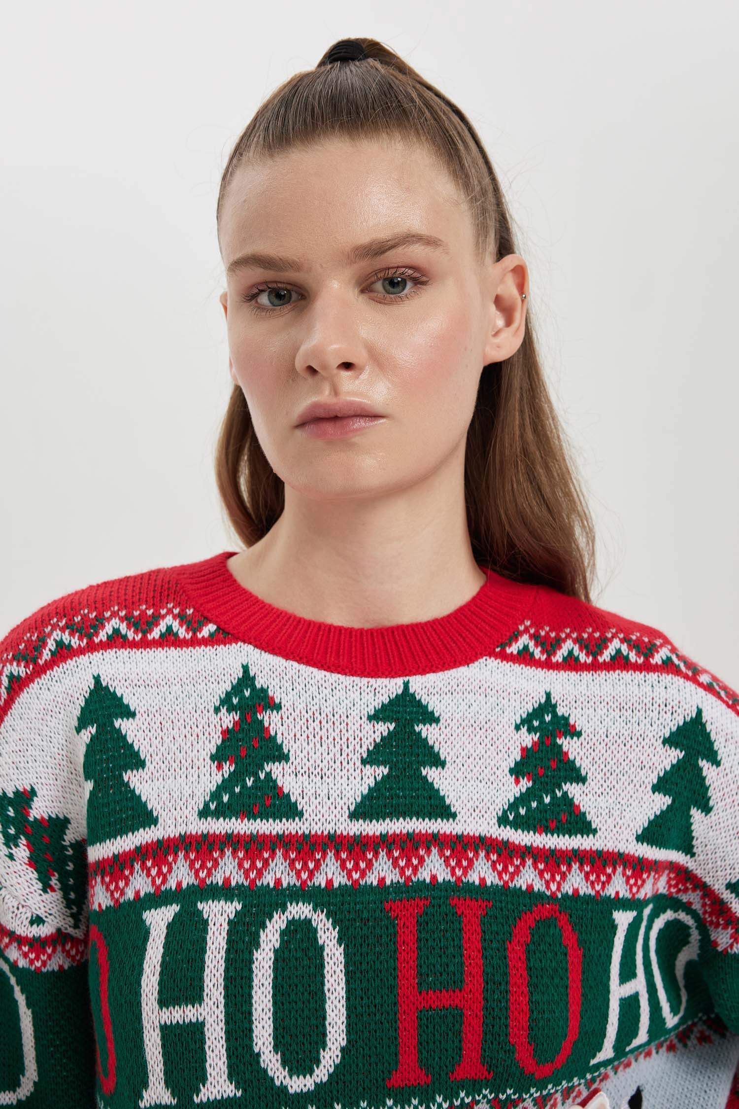 Christmas Themed Crew Neck Knit Pullover