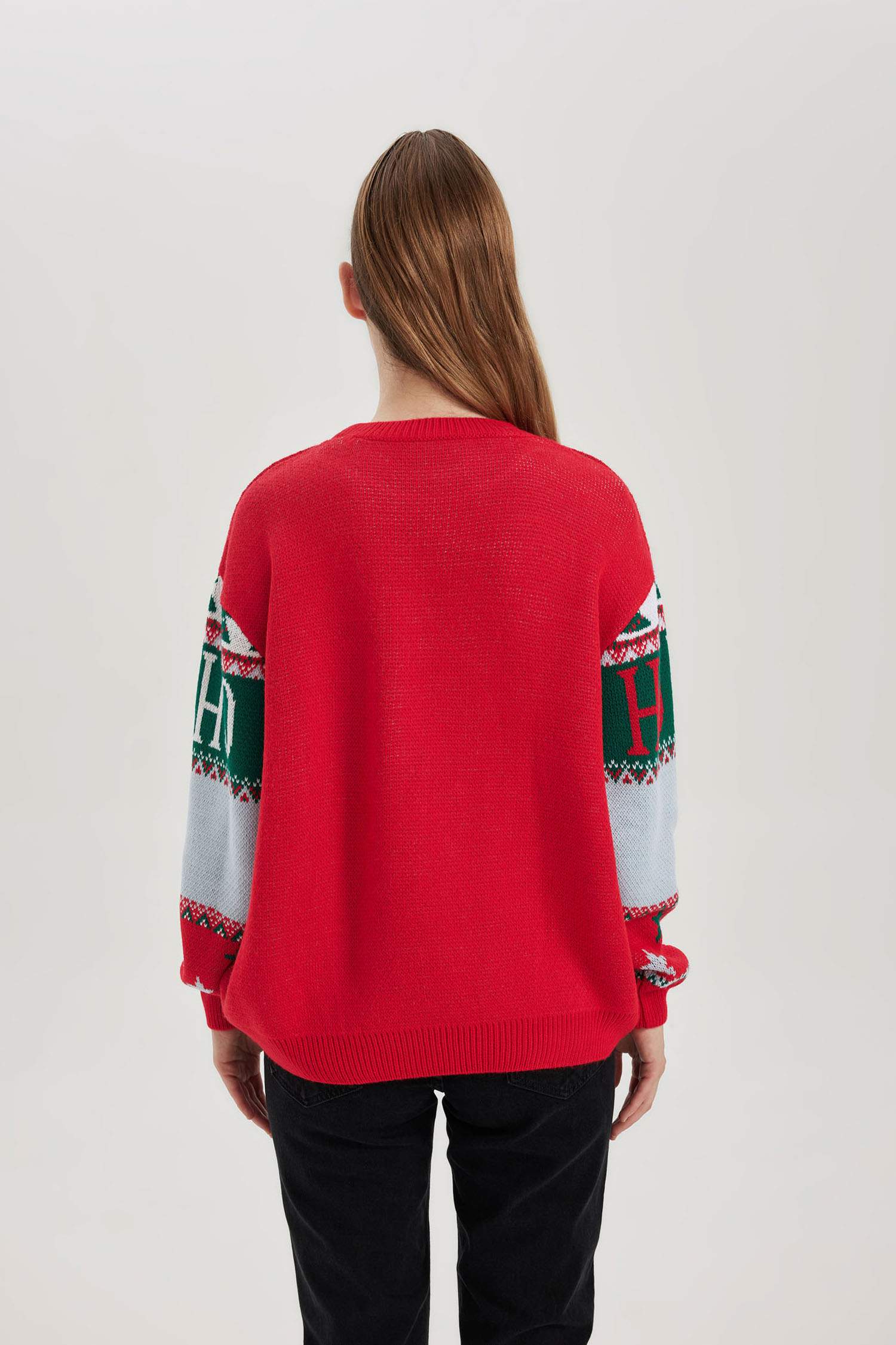 Christmas Themed Crew Neck Knit Pullover