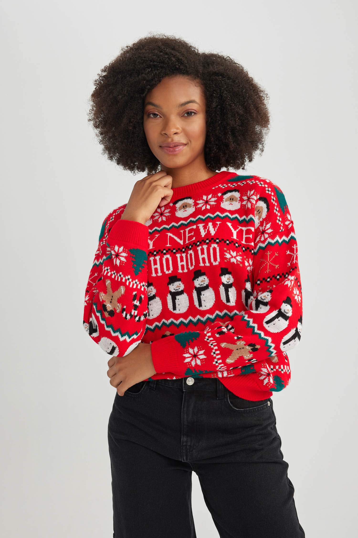 Christmas Themed Crew Neck Knit Pullover