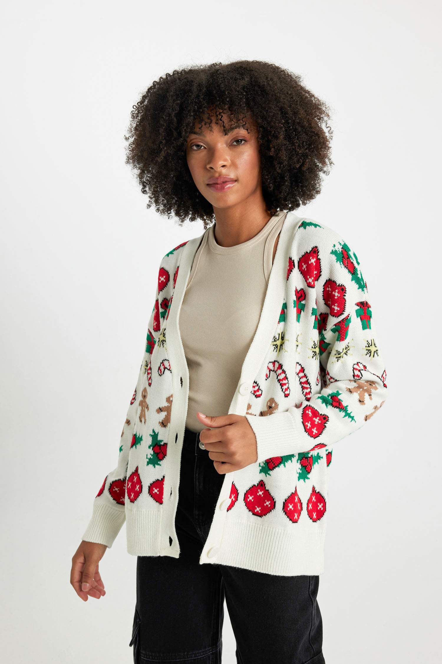 Oversize Fit V-Neck Knitwear Cardigan