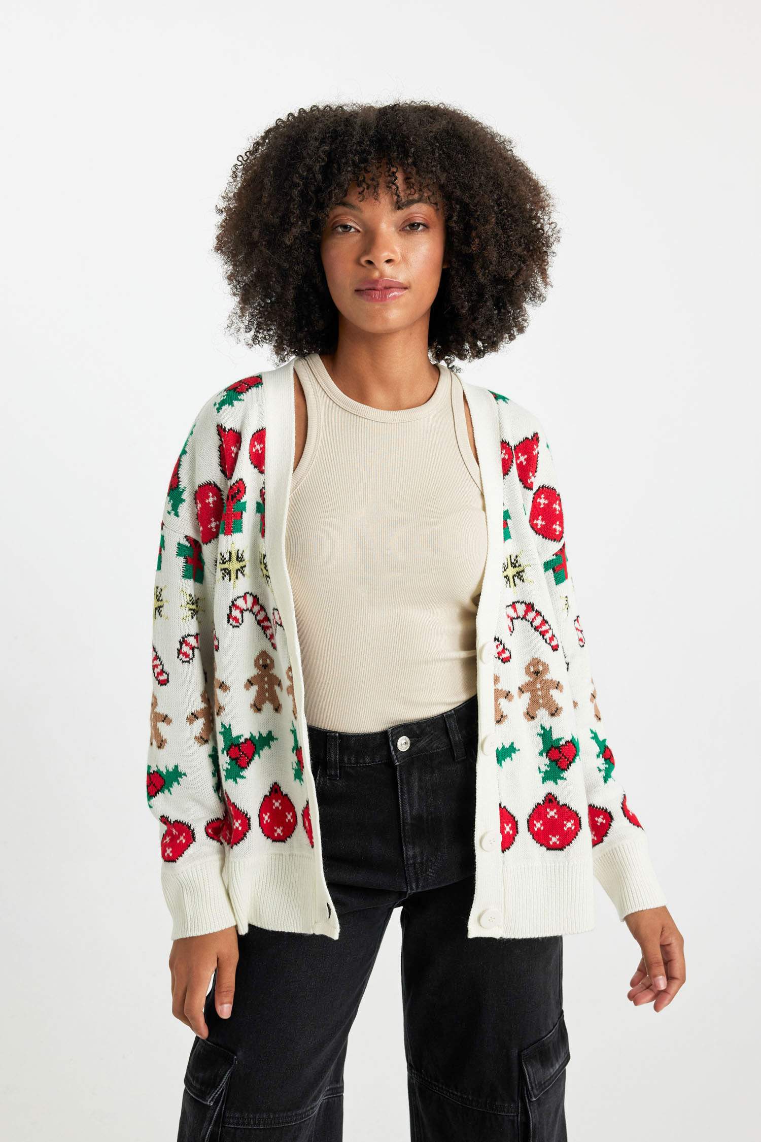 Oversize Fit V-Neck Knitwear Cardigan
