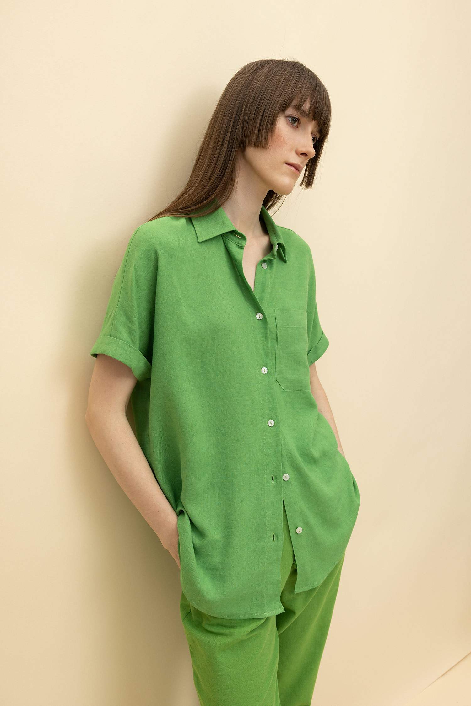 Regular Fit Linen Blend Short Sleeve Shirt