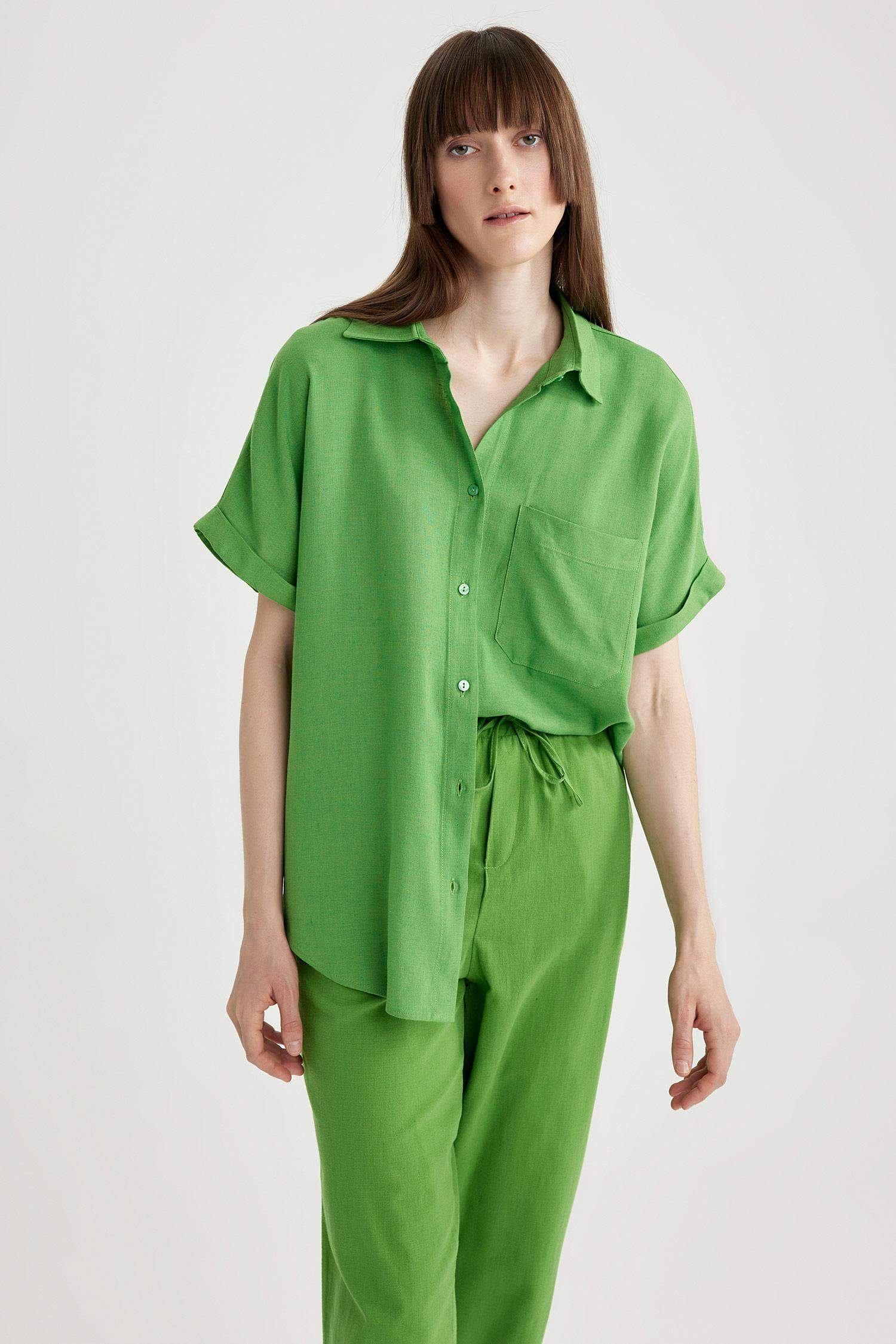 Regular Fit Linen Blend Short Sleeve Shirt