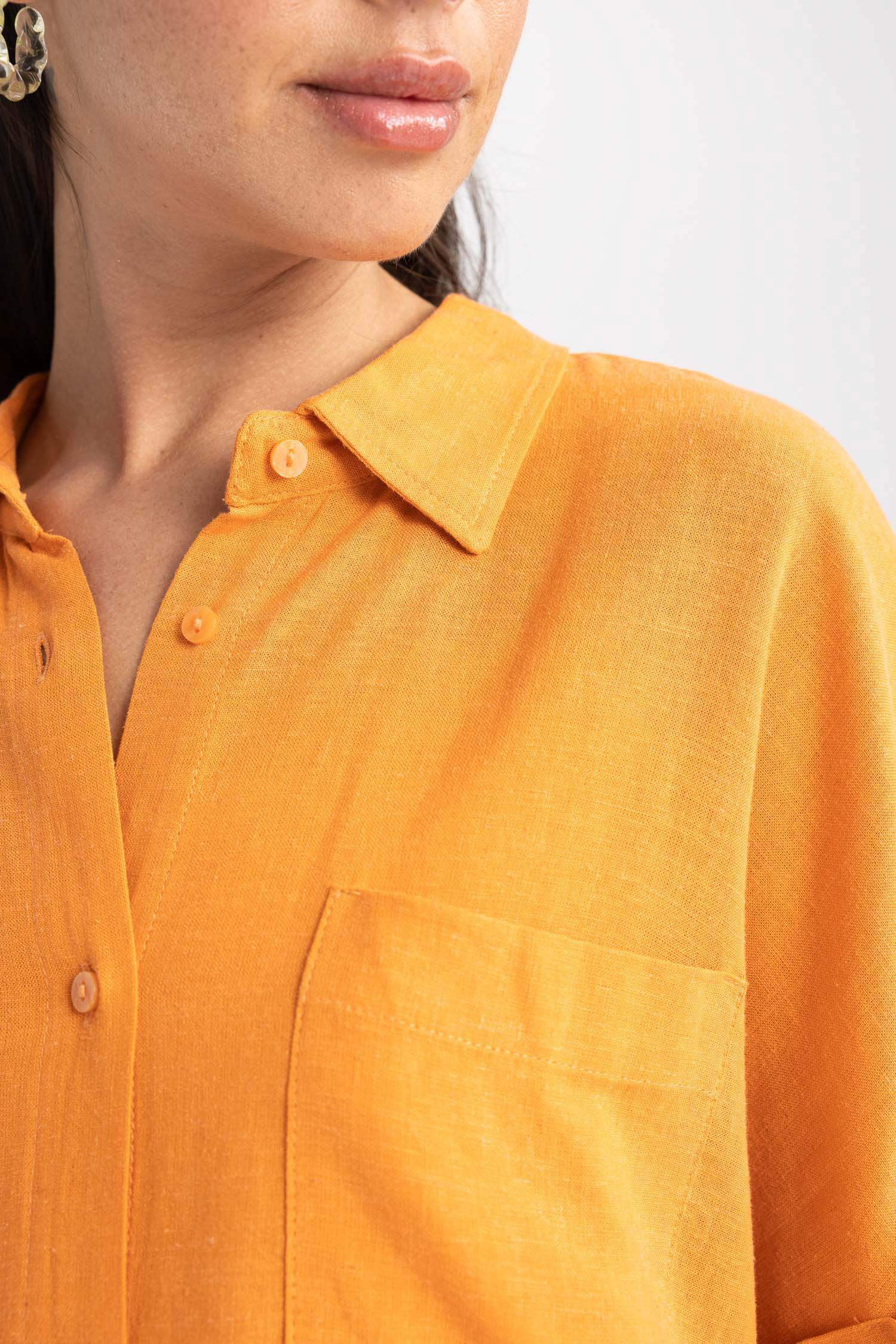 Regular Fit Keten Karışımlı Kısa Kollu Gömlek