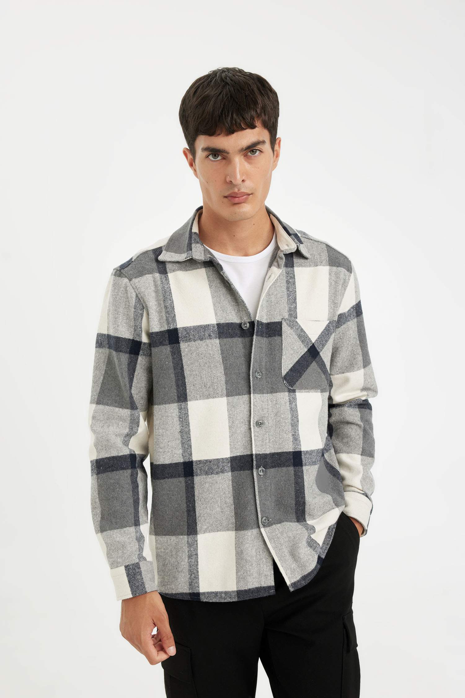 Regular Fit Polo Yaka Kareli Oduncu Flanel Uzun Kollu Gömlek