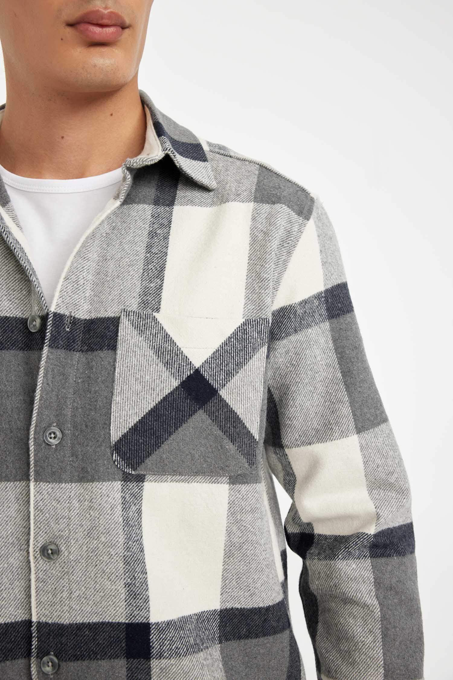 Regular Fit Polo Yaka Kareli Oduncu Flanel Uzun Kollu Gömlek