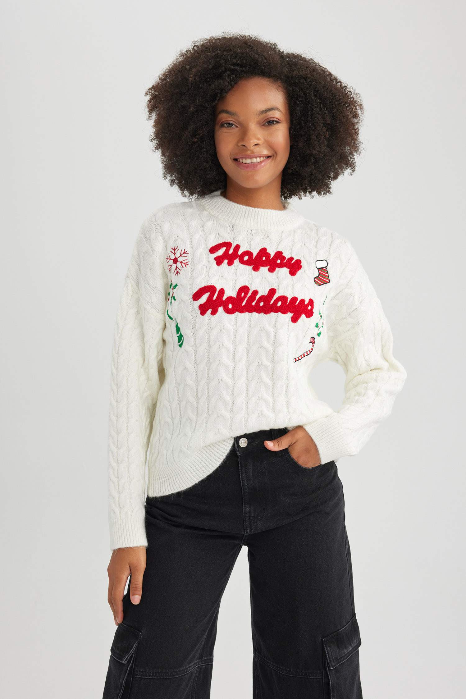 Christmas Themed Crew Neck Knit Pullover