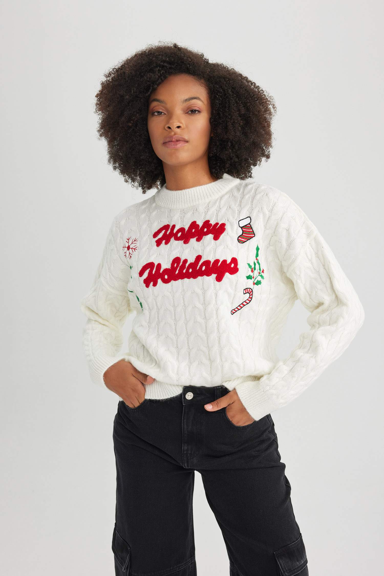 Christmas Themed Crew Neck Knit Pullover