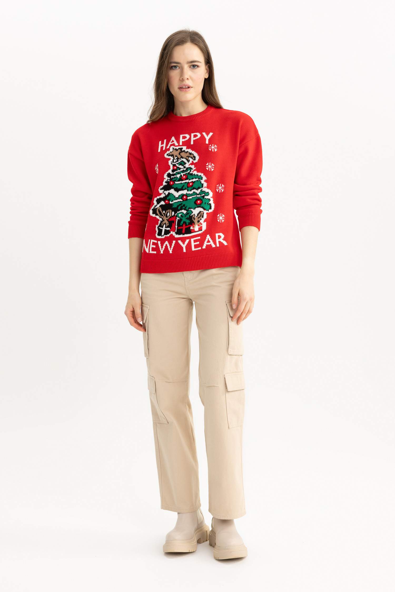 Christmas Themed Crew Neck Knit Pullover