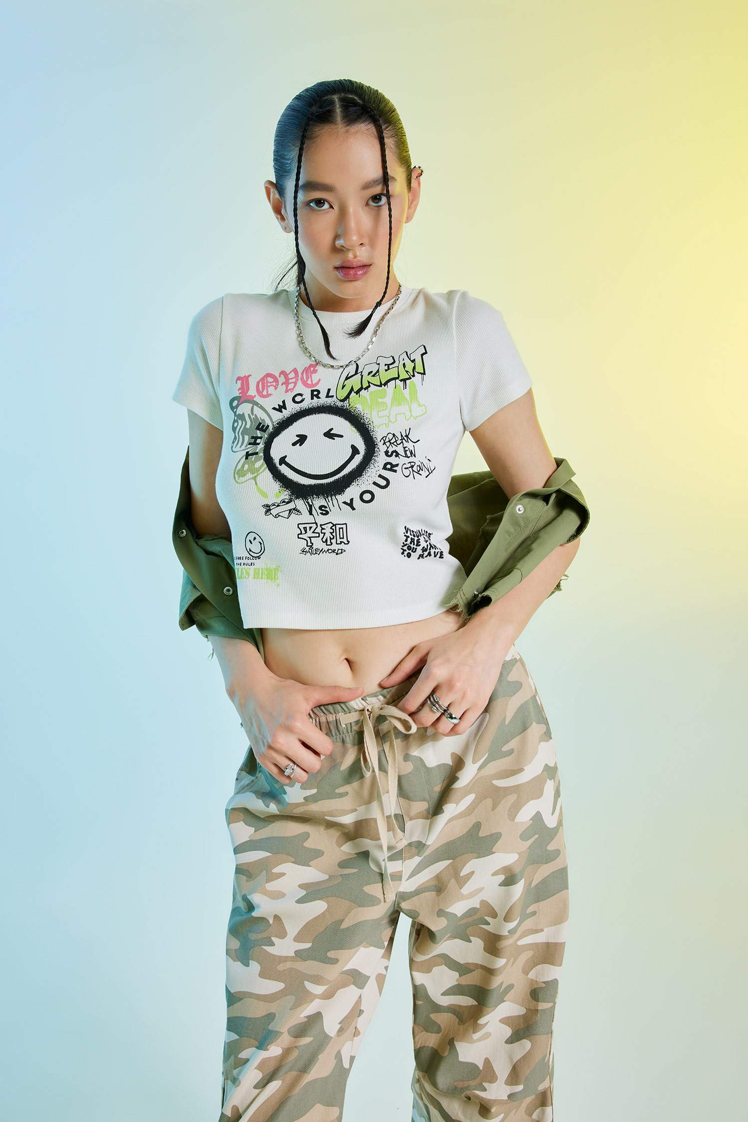 Slim Fit Smiley Licence Printed Camisole Short Sleeve T-Shirt