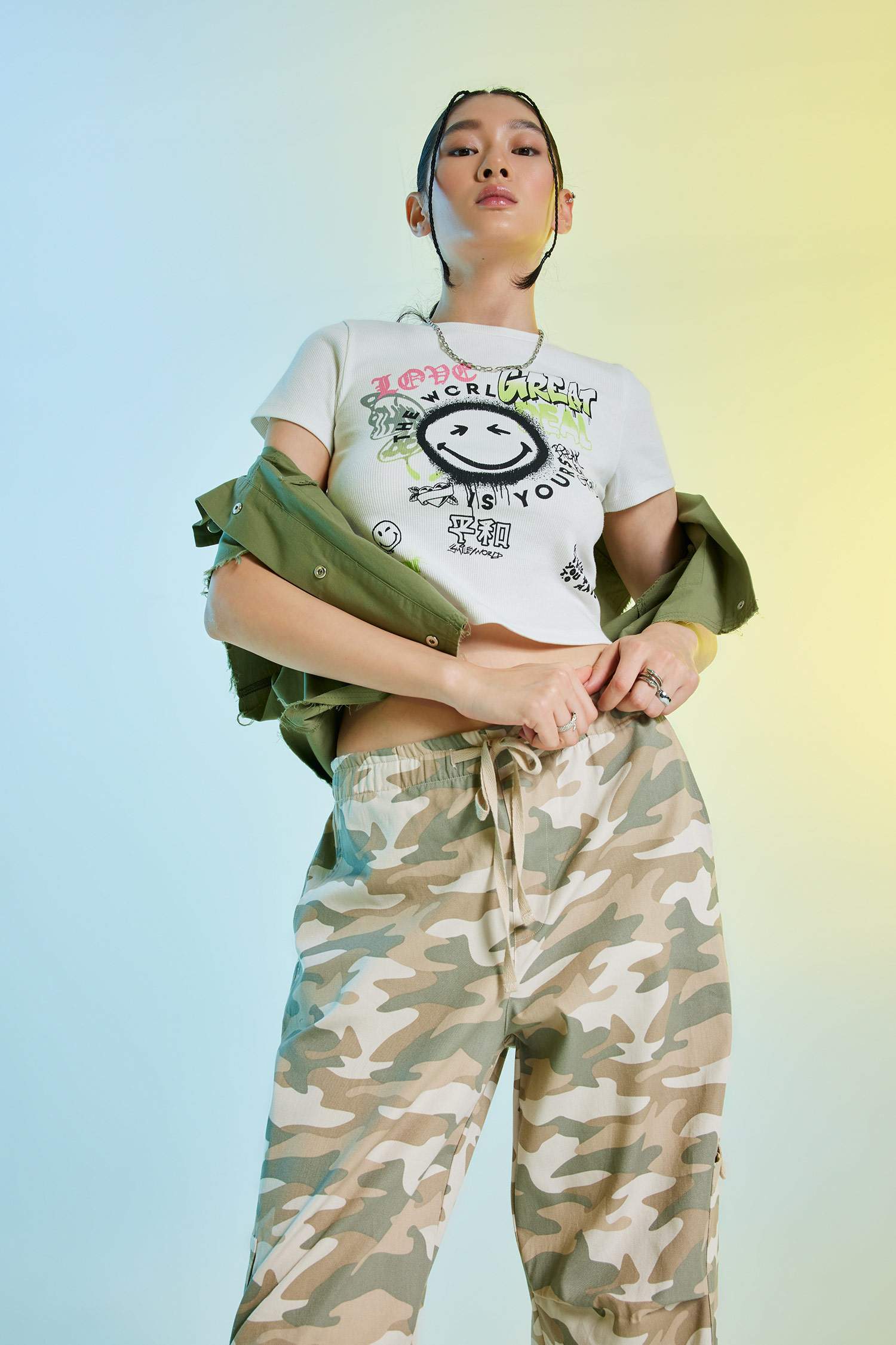 Slim Fit Smiley Licence Printed Camisole Short Sleeve T-Shirt