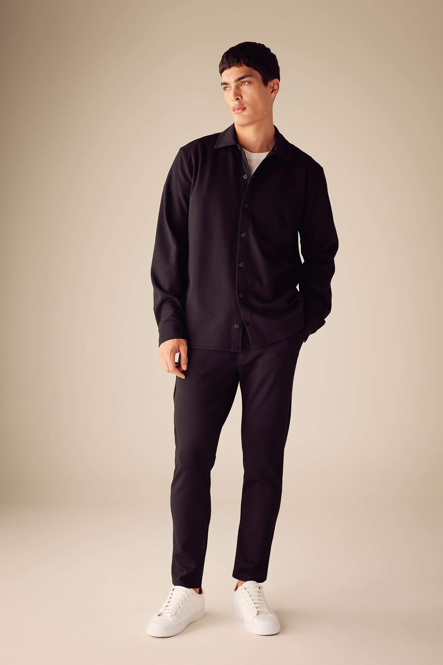 Regular Fit Polo Collar Cotton Basic Long Sleeve Shirt