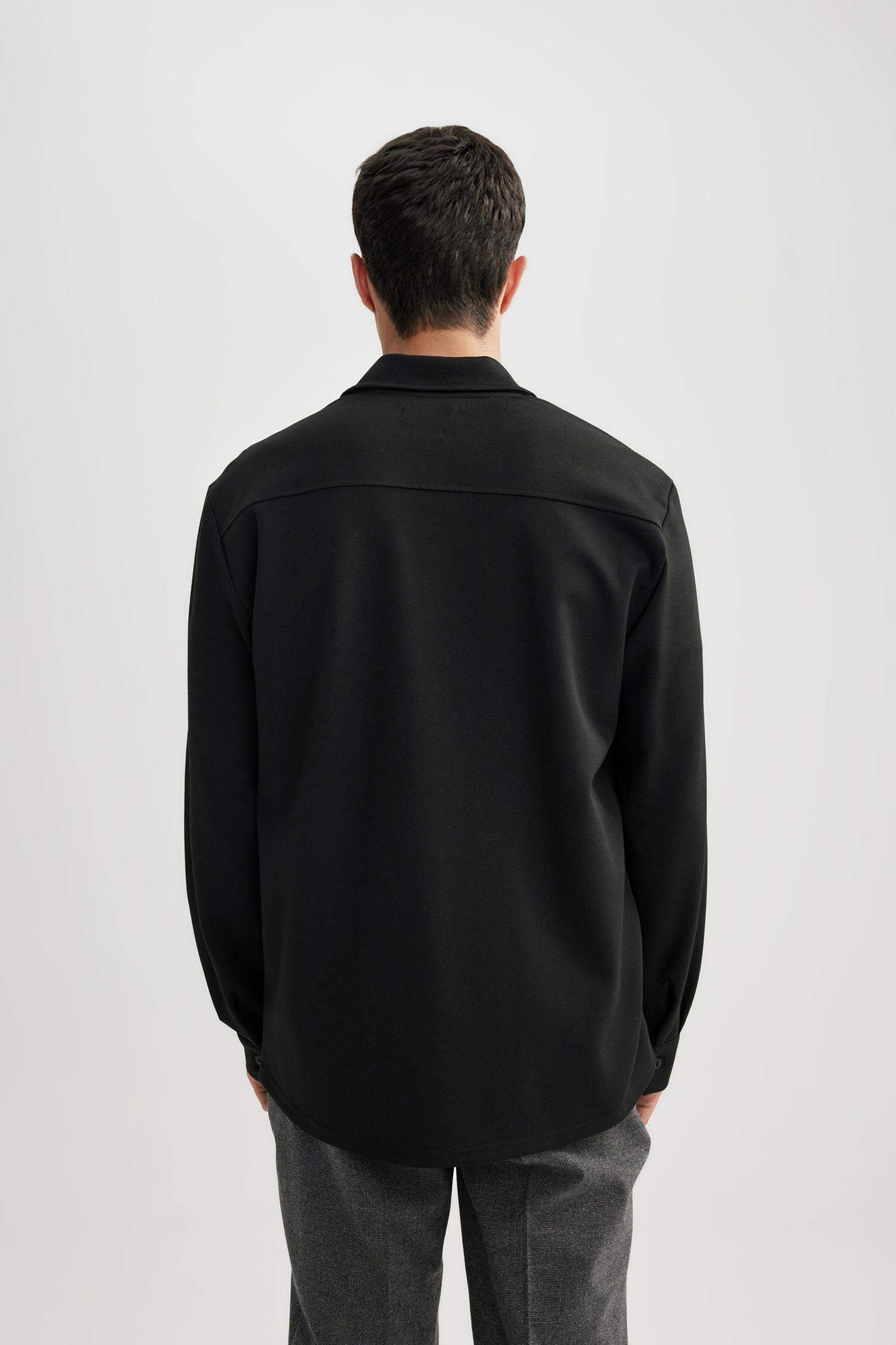 Regular Fit Polo Collar Cotton Basic Long Sleeve Shirt