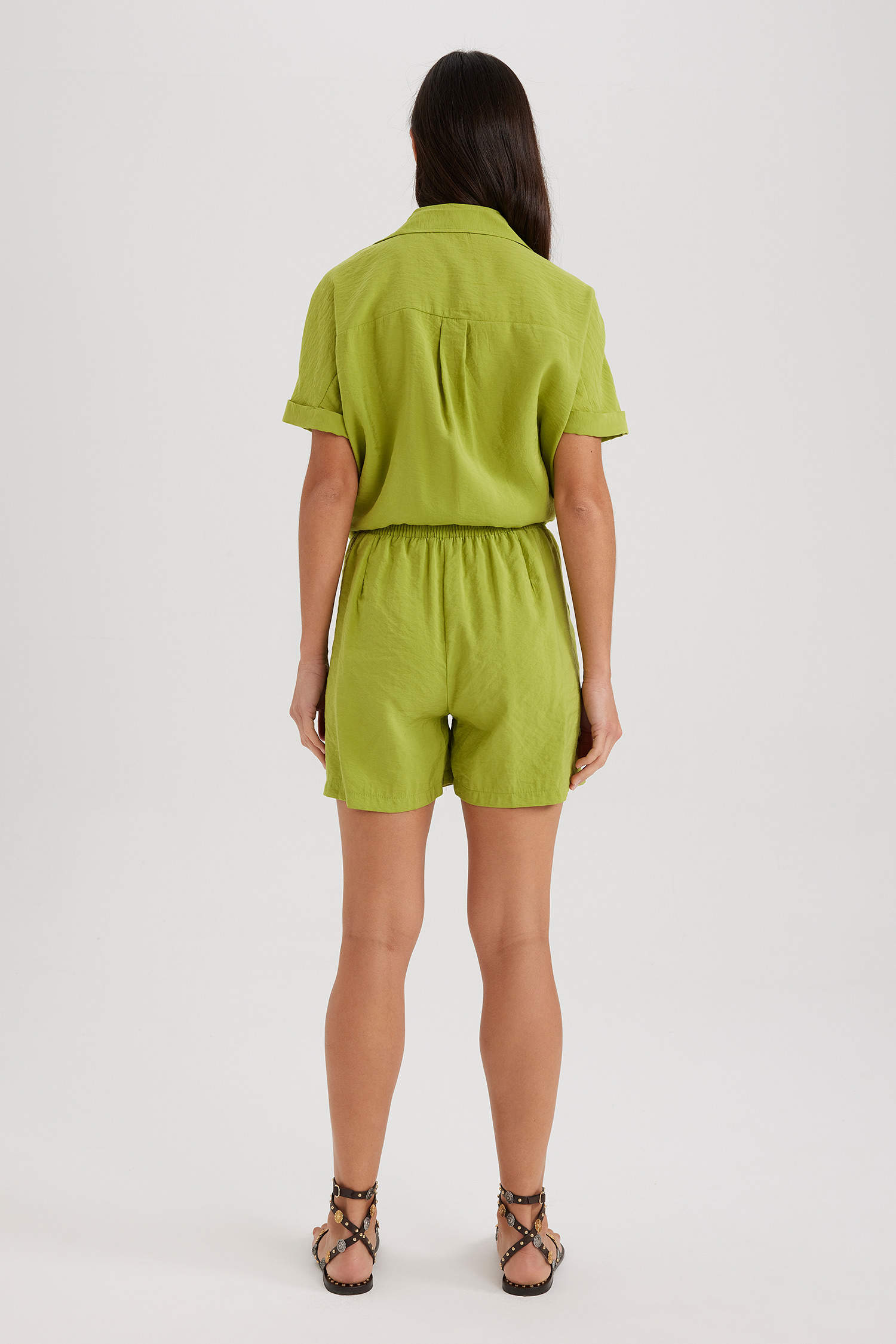 Green WOMAN modal High waist Wide Leg Short 2808667 | DeFacto
