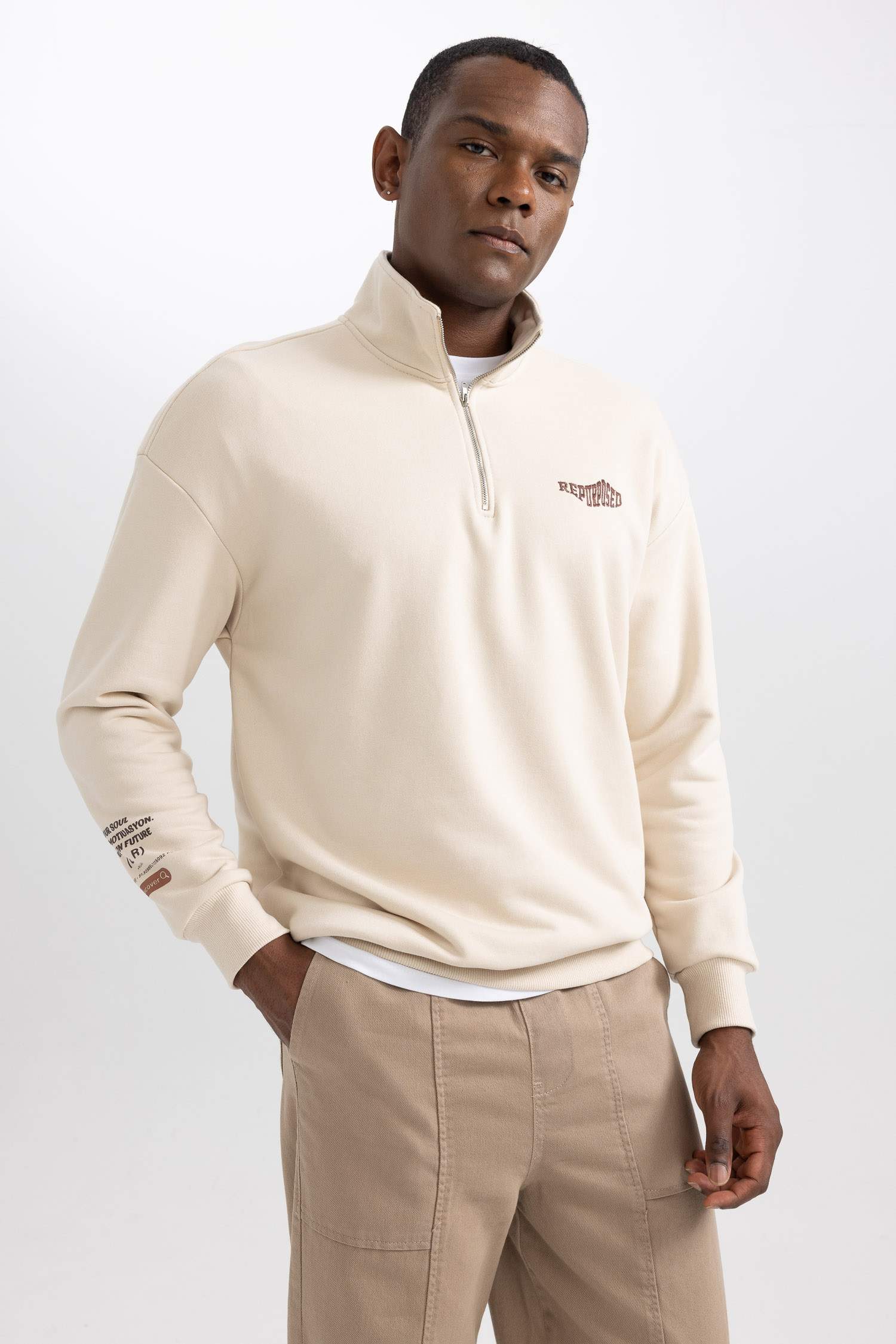 Beige Man Comfort Fit Printed Long Sleeve Sweatshirt 2851881 | DeFacto