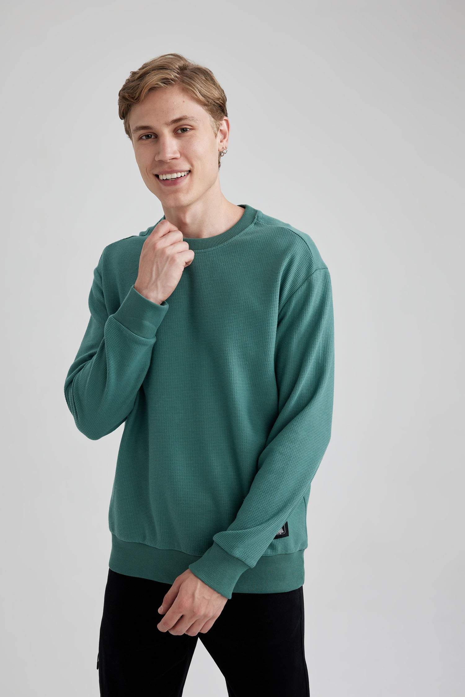 سويت شيرت قصة عادية بياقة مستديرة