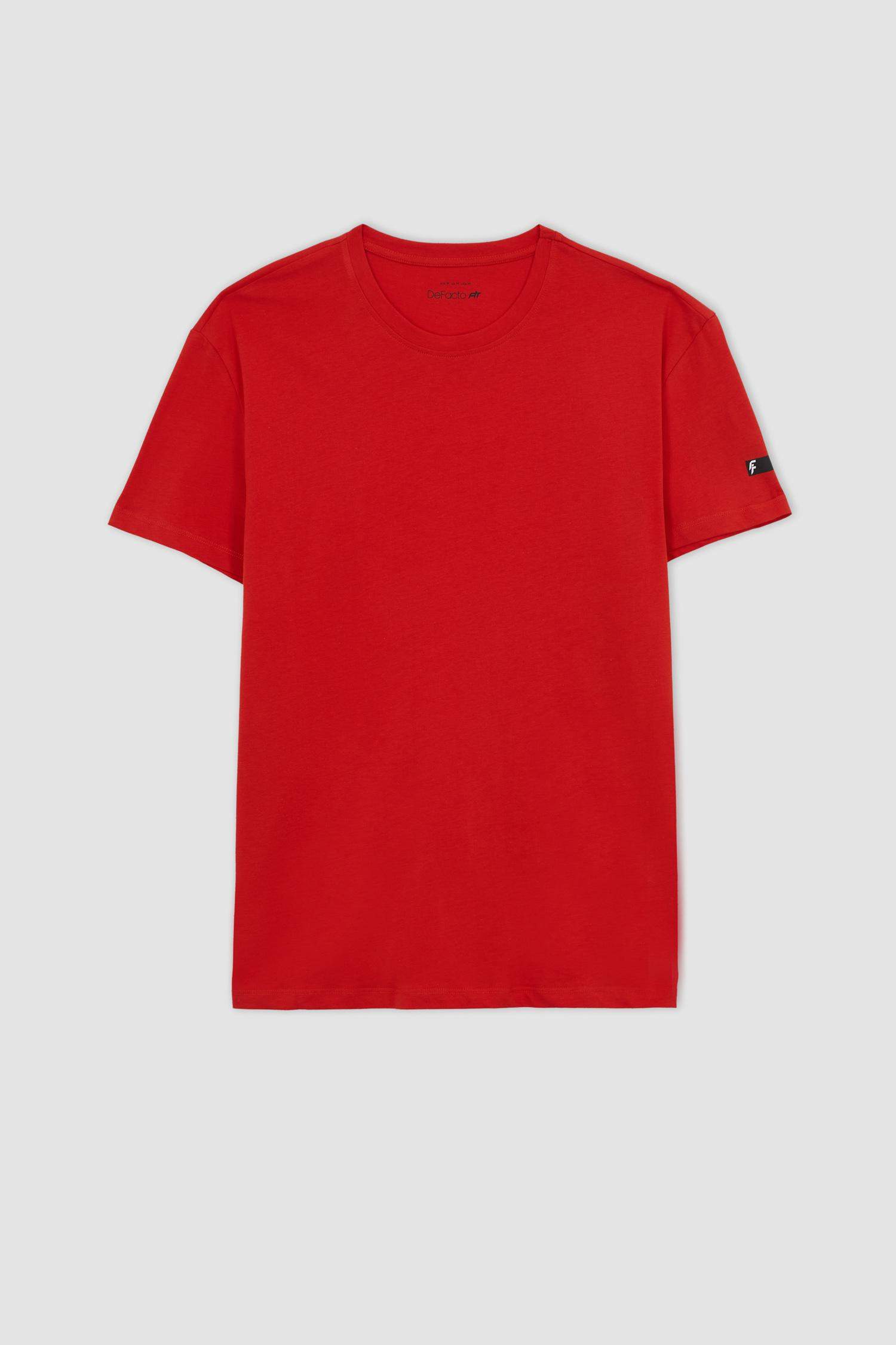 تي شيرت قطن مطبوع بقصة عادية بياقة مستديرة