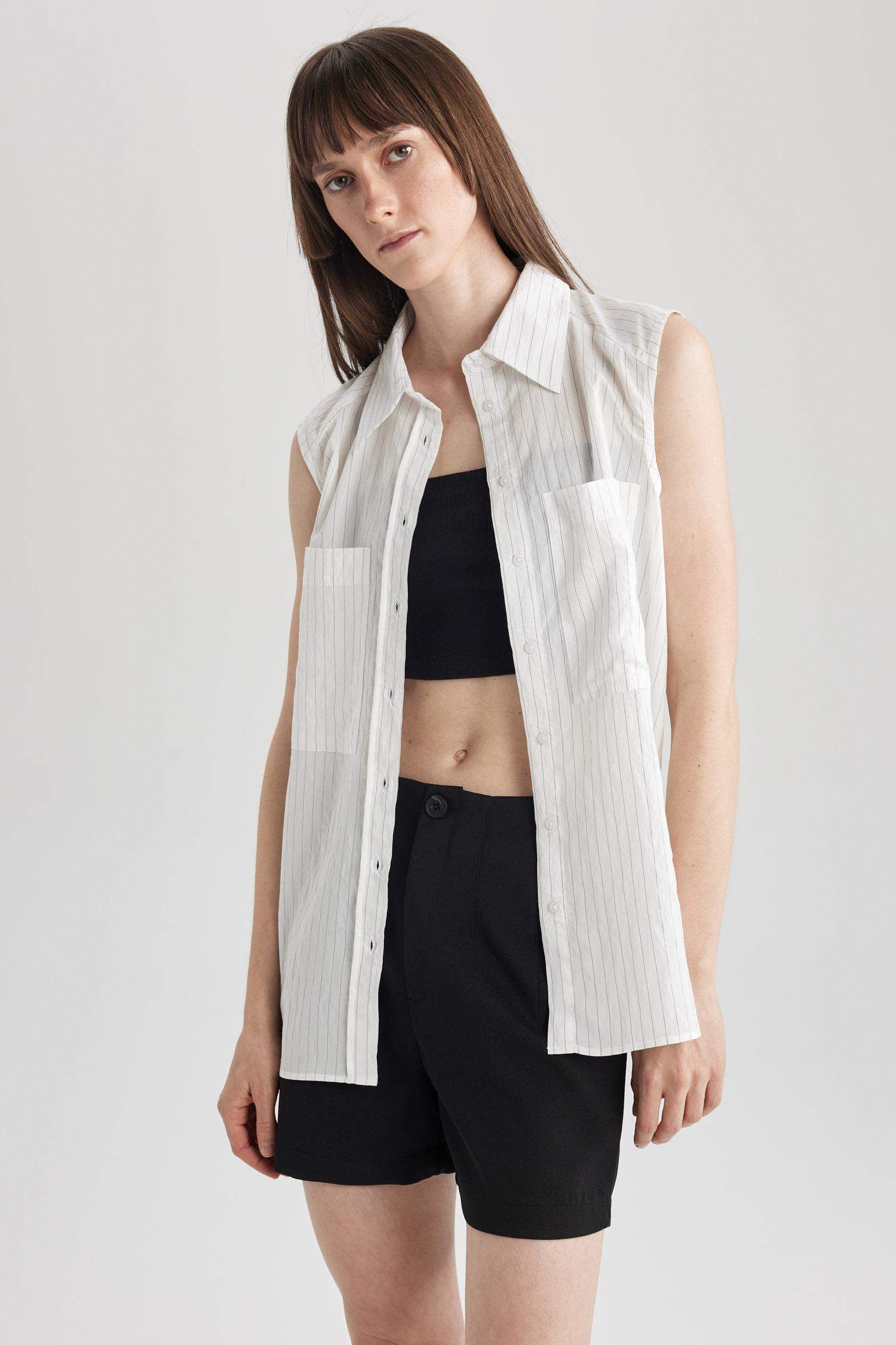 Chemise Oversize Sans Manches Modal Col de Chemise