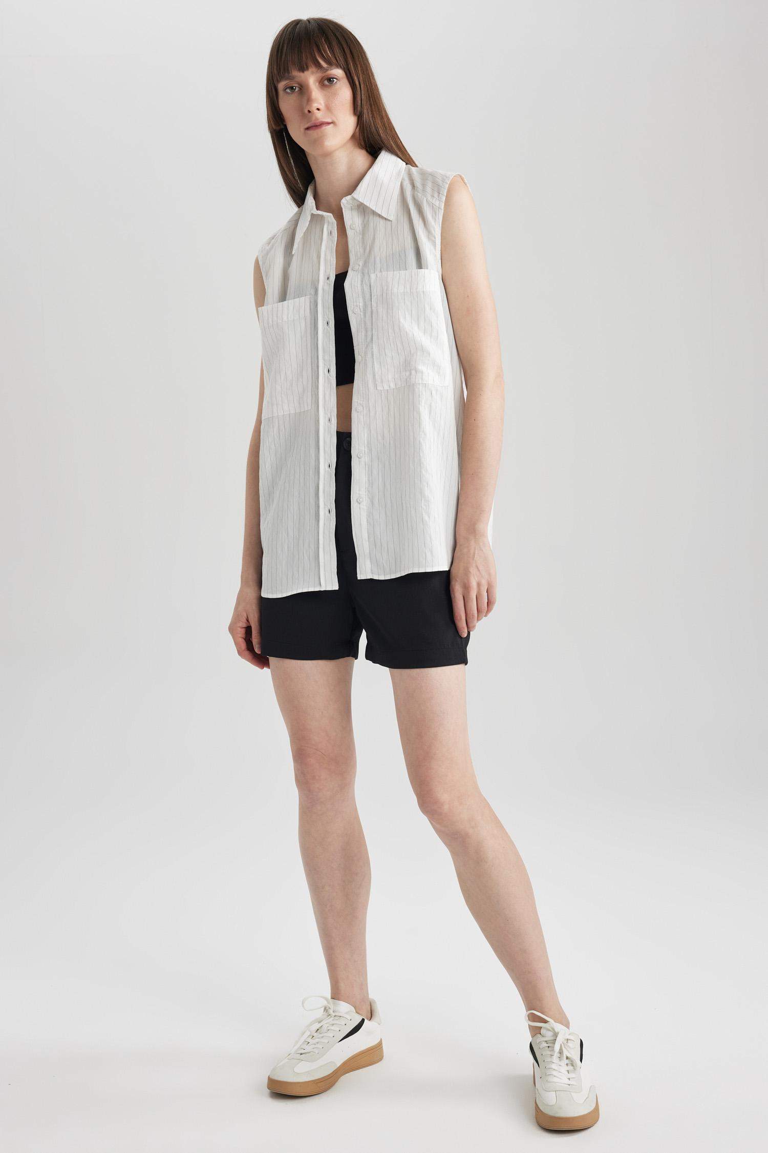 Chemise Oversize Sans Manches Modal Col de Chemise