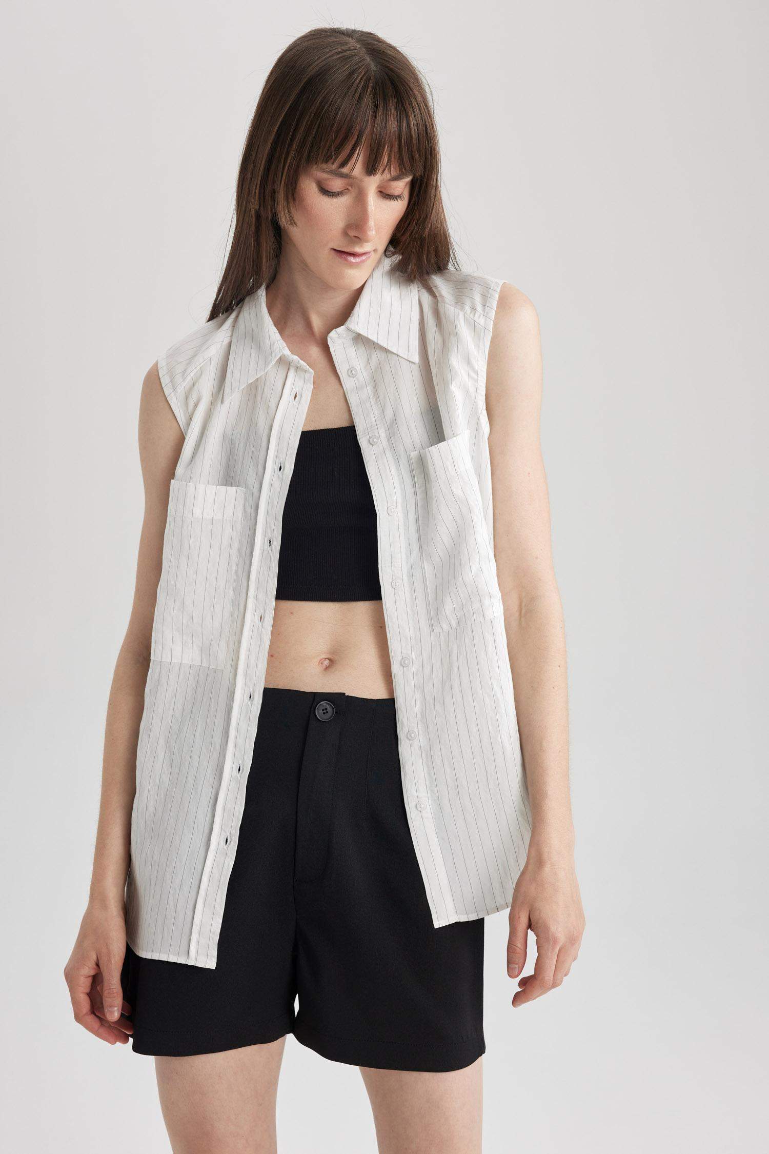 Chemise Oversize Sans Manches Modal Col de Chemise