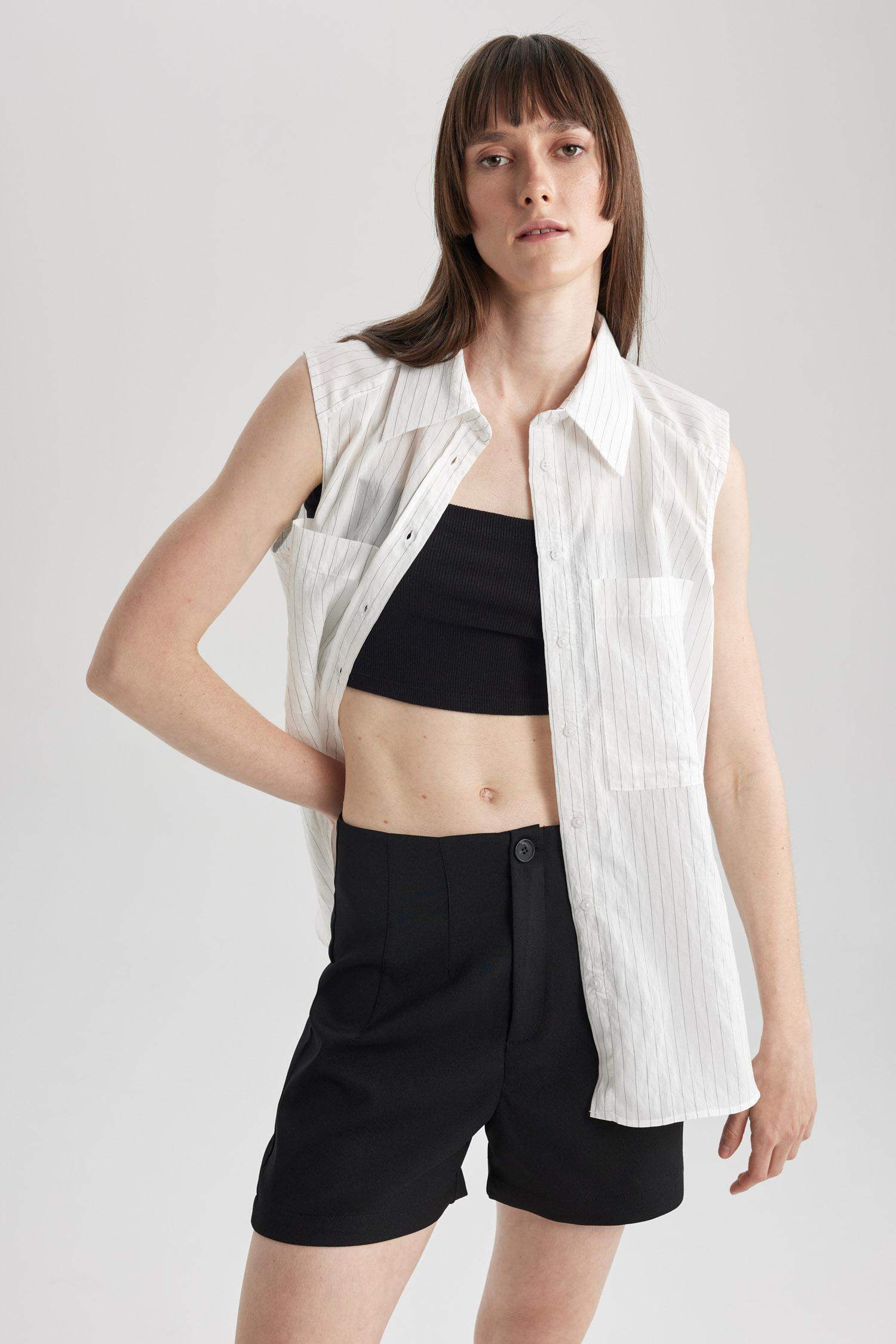 Chemise Oversize Sans Manches Modal Col de Chemise