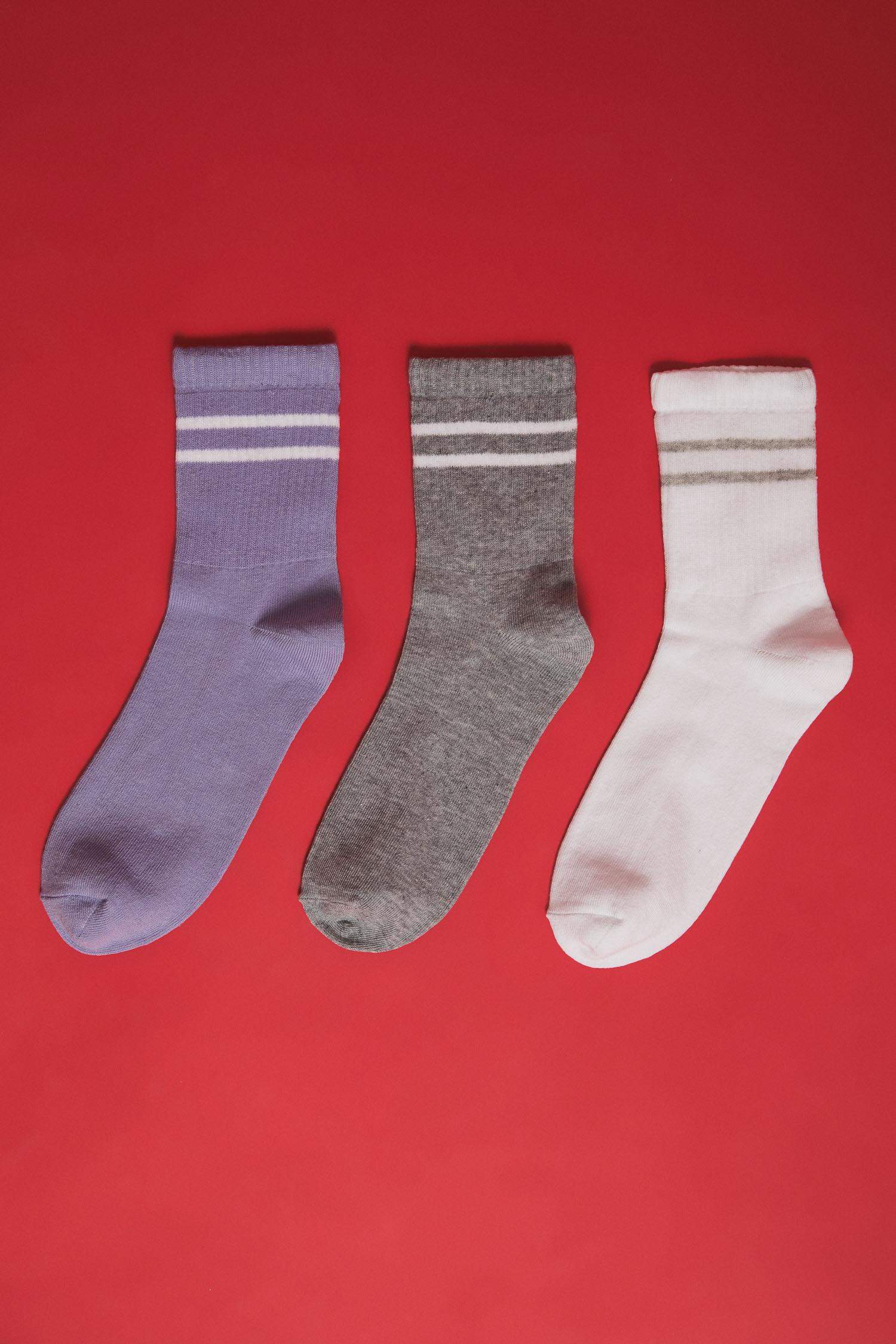 Kadın 3'lü Pamuklu Çember Desenli Uzun Çorap