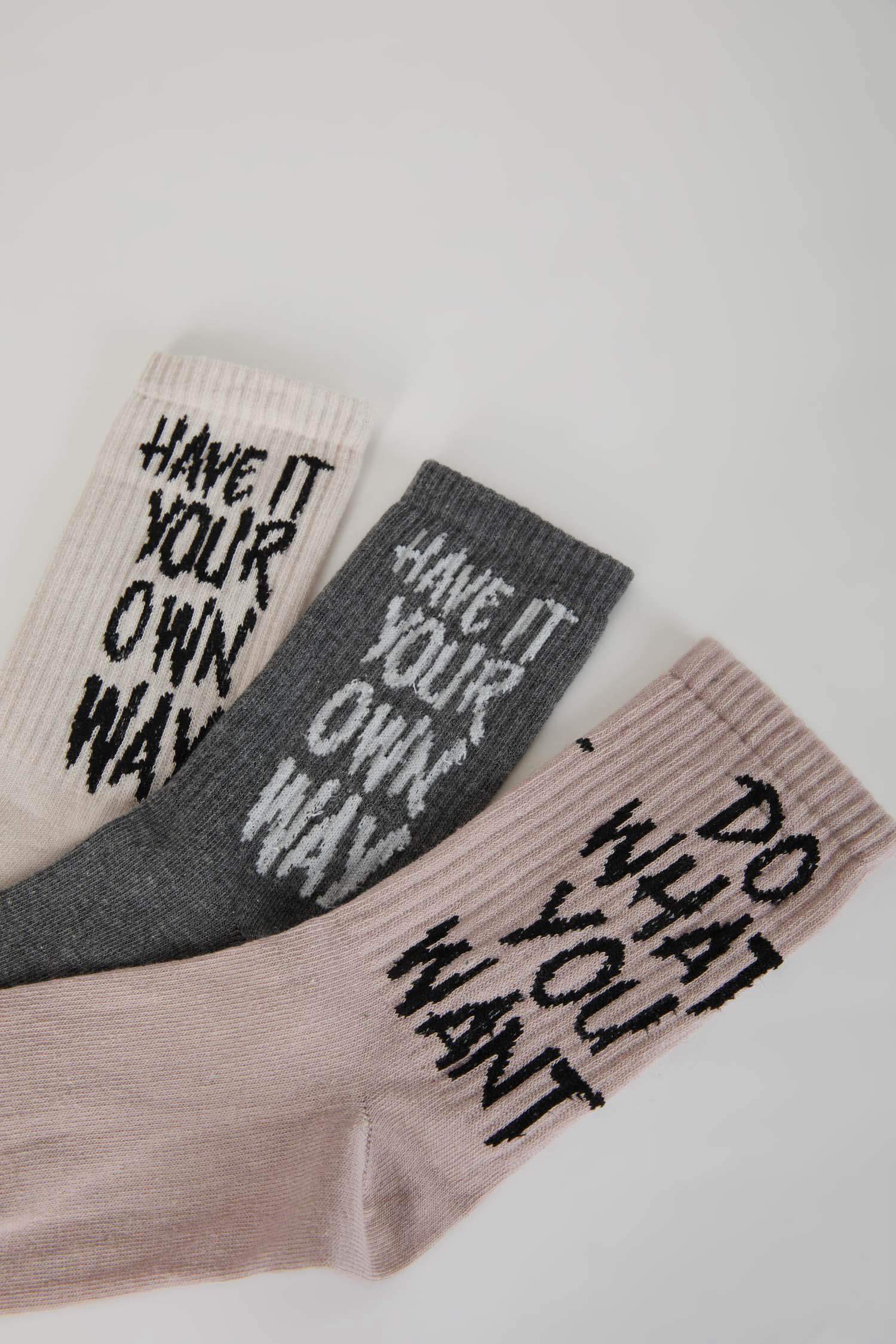 Kadın 3'lü Pamuklu Uzun Çorap