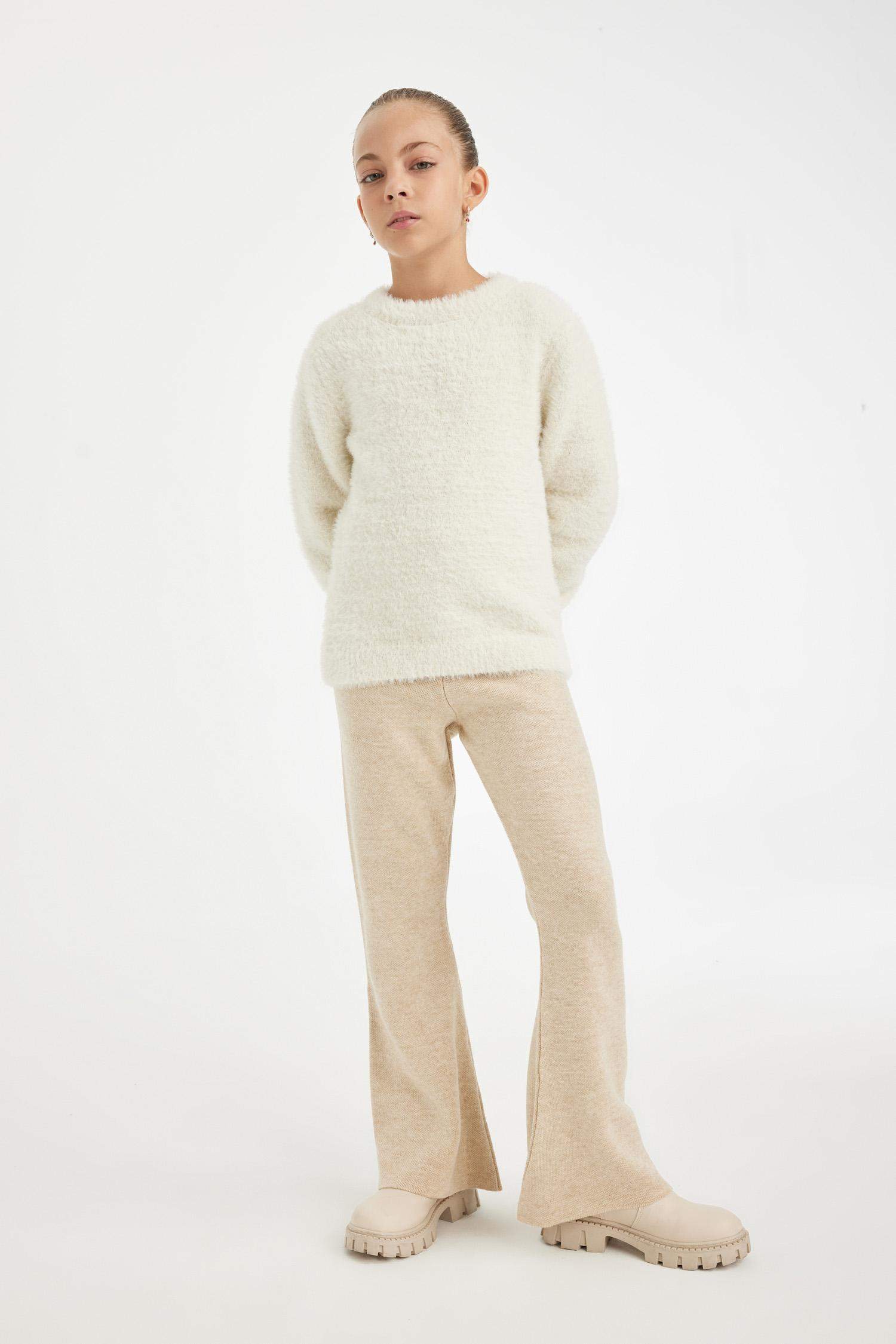 Kız Çocuk Flare Fit İspanyol Paça Basic Düz Triko Pantolon