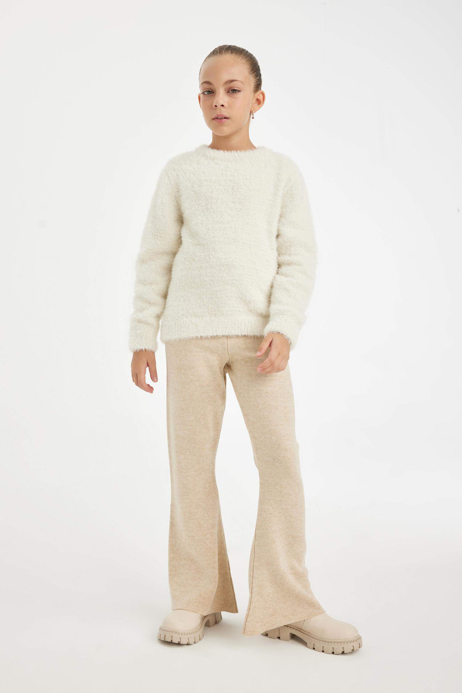 Kız Çocuk Flare Fit İspanyol Paça Basic Düz Triko Pantolon