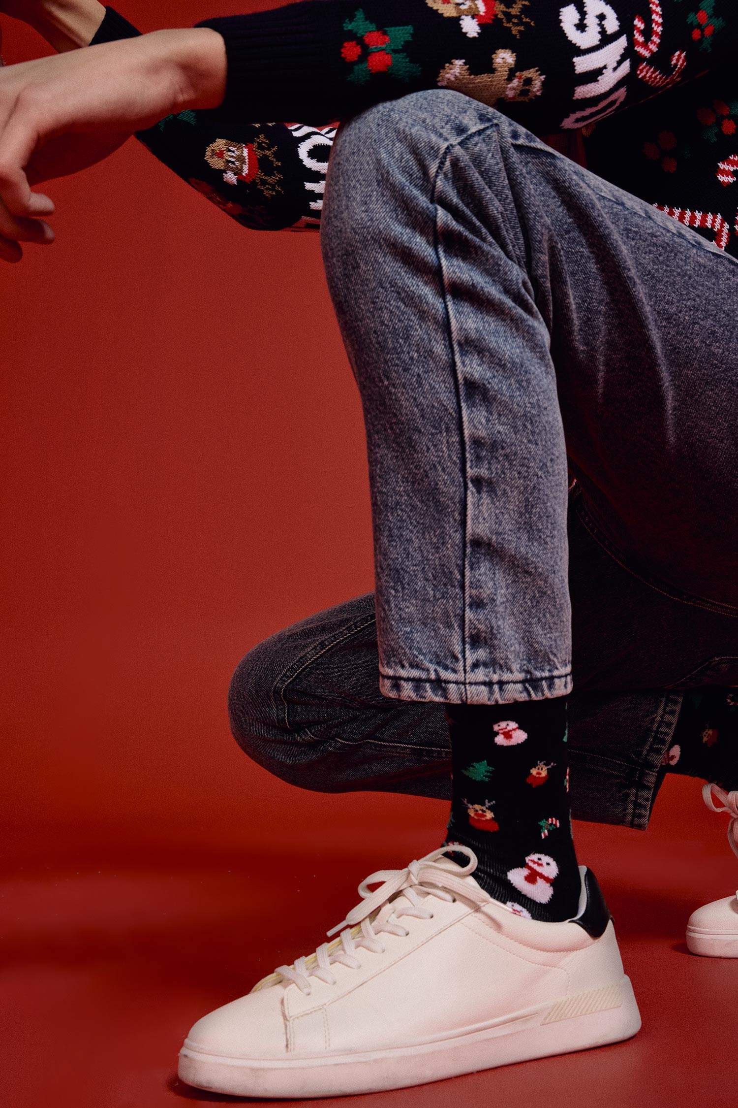 Men Christmas Themed 2 Piece Cotton Long Socks