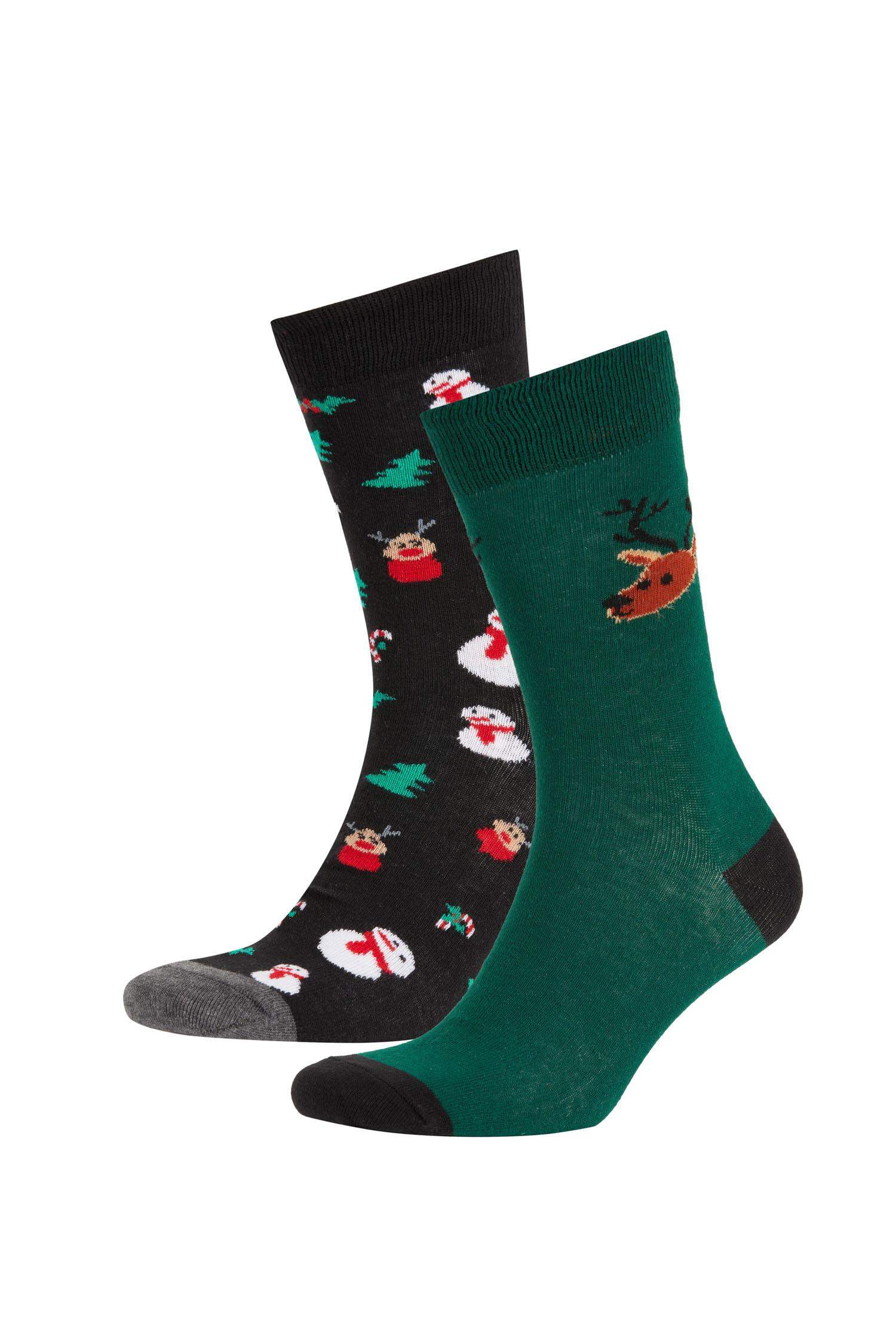 Men Christmas Themed 2 Piece Cotton Long Socks