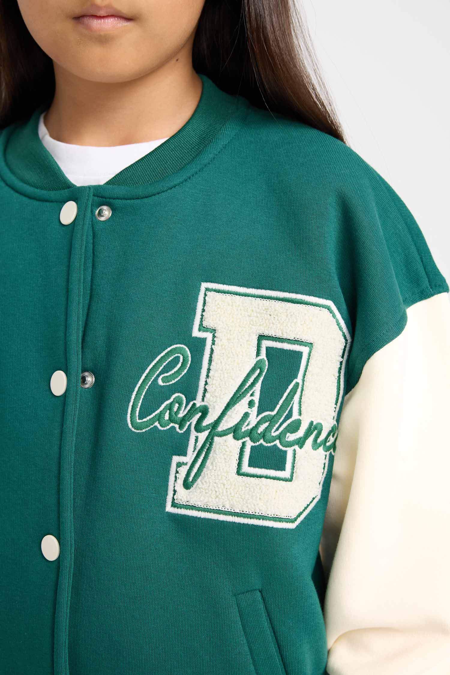 Veste Bomber Style Collège Oversize boutonné avec poches pour Fille